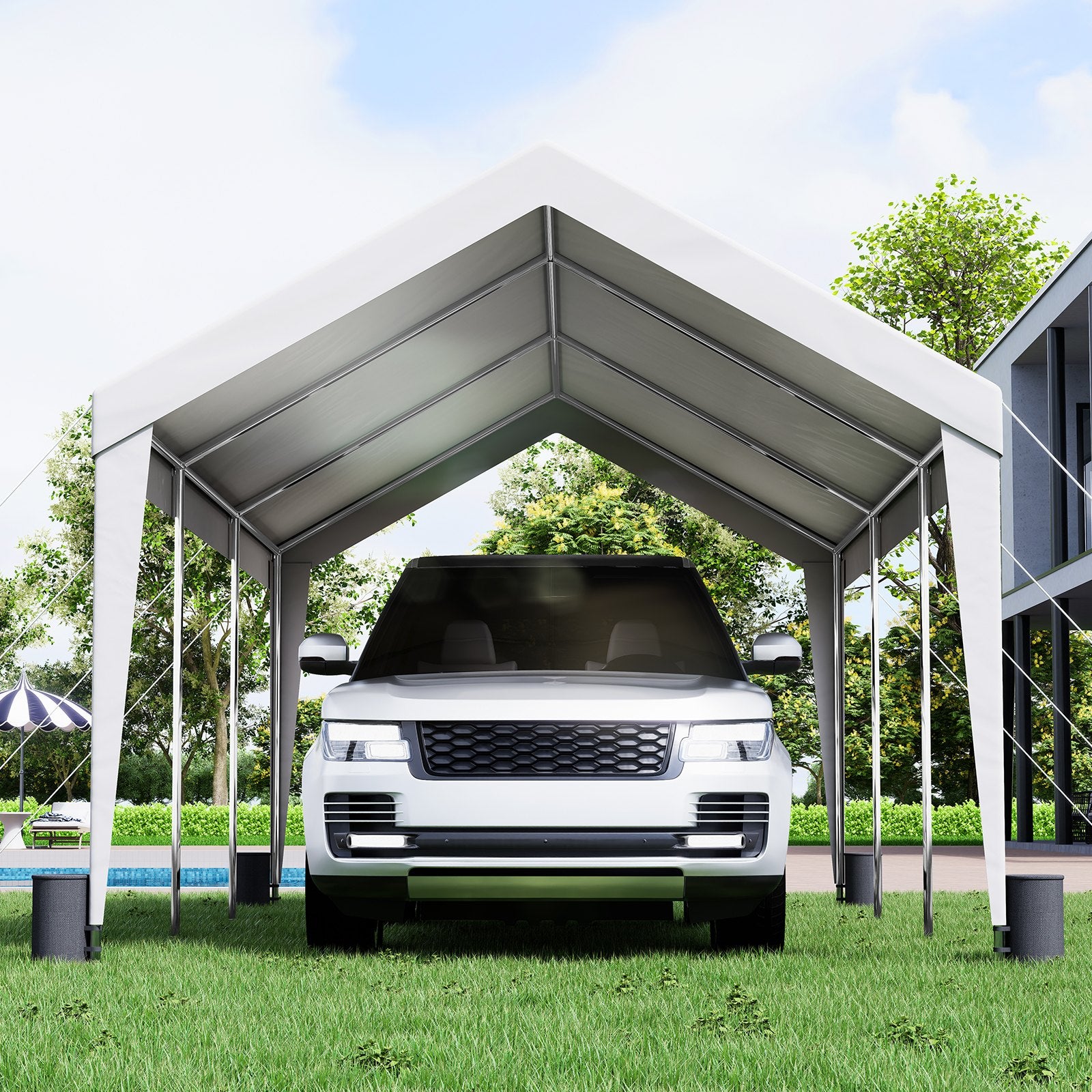 VEVOR Carport Car Canopy Garage Shelter Tent 10x20ft with 8 Poles for Auto Boats 8