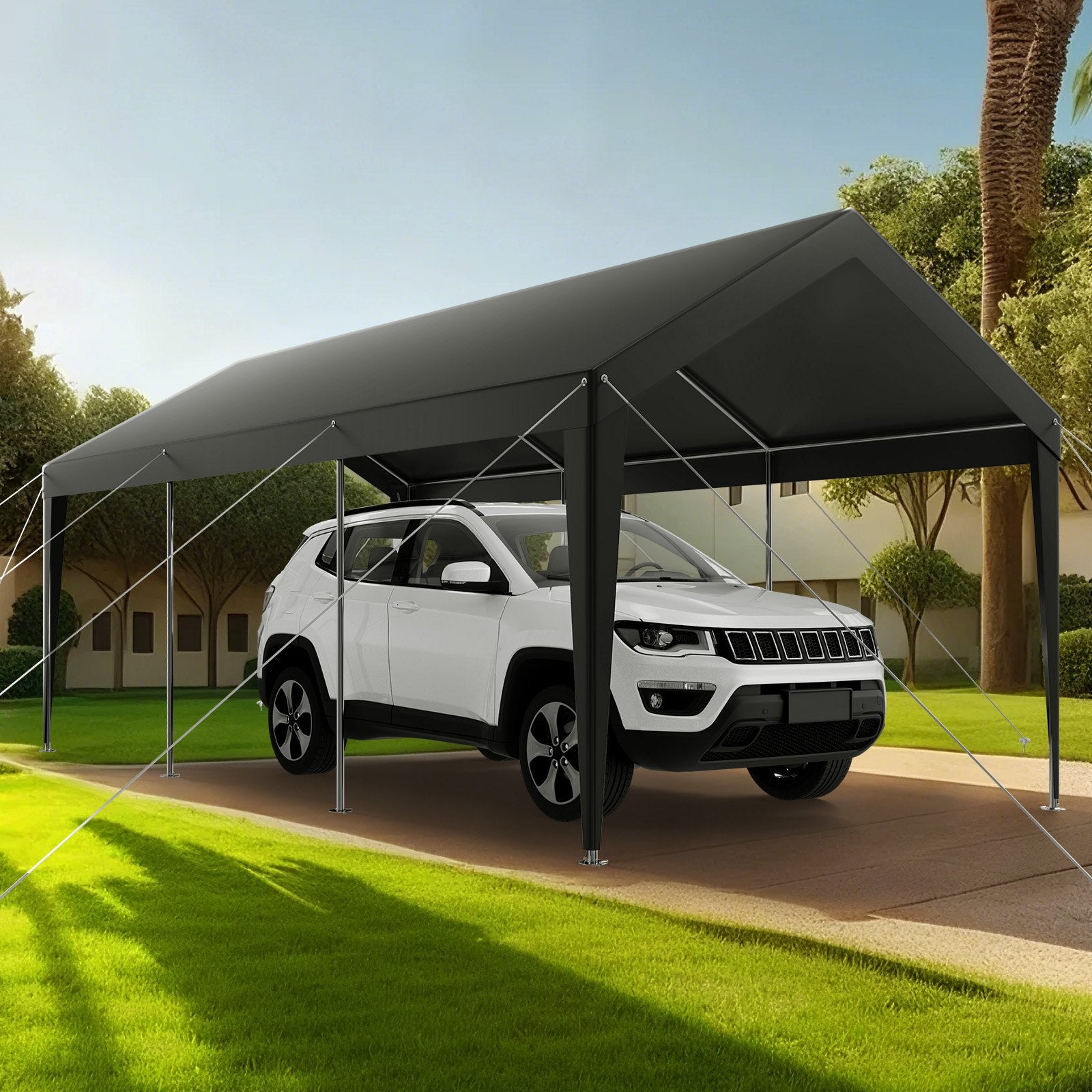 VEVOR Carport Car Canopy 10 x 20 FT Heavy Duty Portable Car Shelter Tent Grey 8