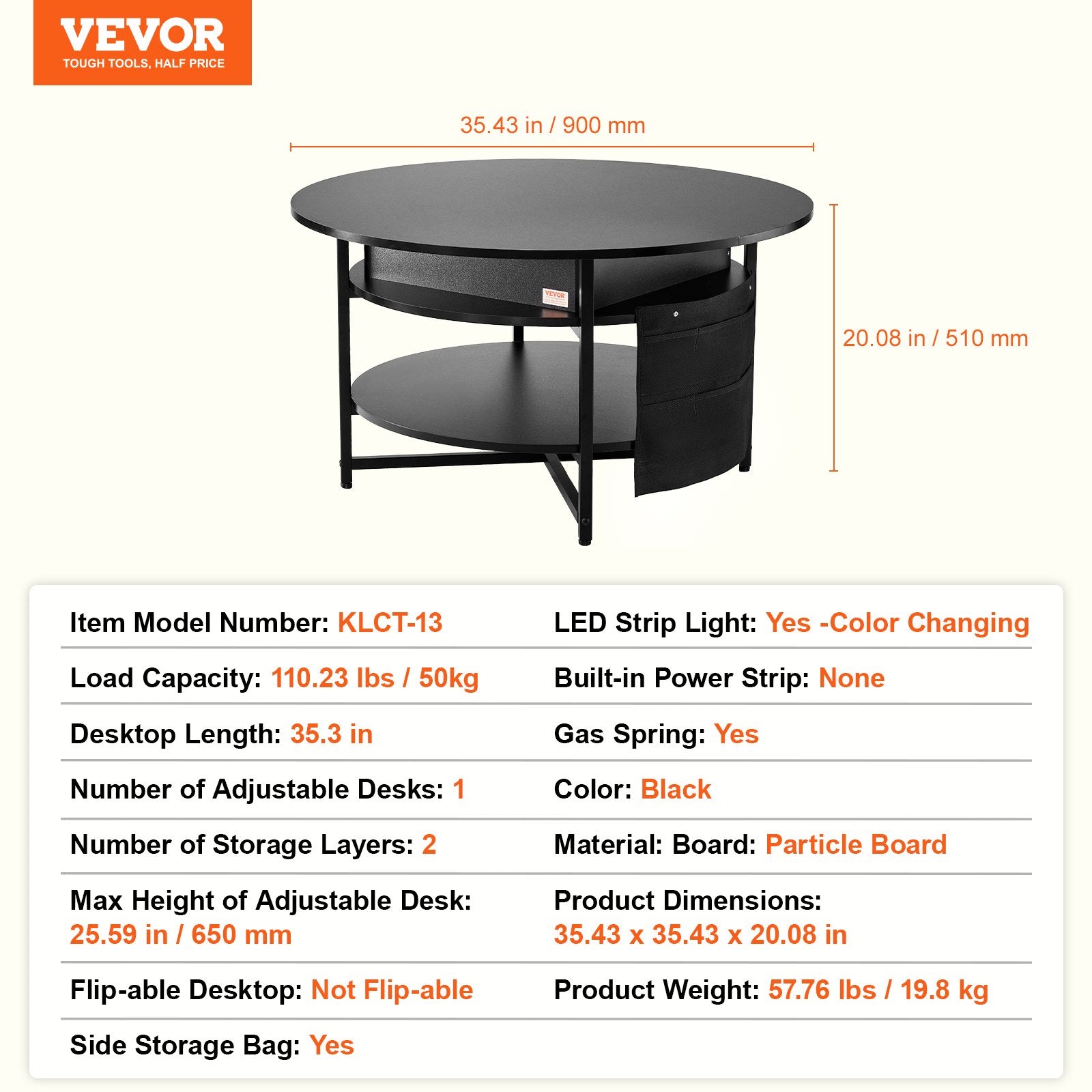VEVOR Lift Top Coffee Table 35.3" Round Coffee Table for Living Room Black 7