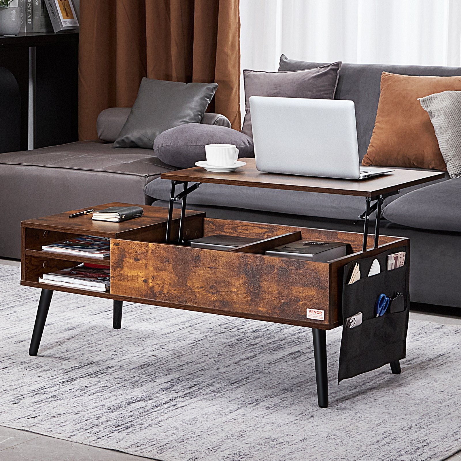 VEVOR Lift Top Coffee Table 39.4 in Rectangle Coffee Table for Living Room Brown 7
