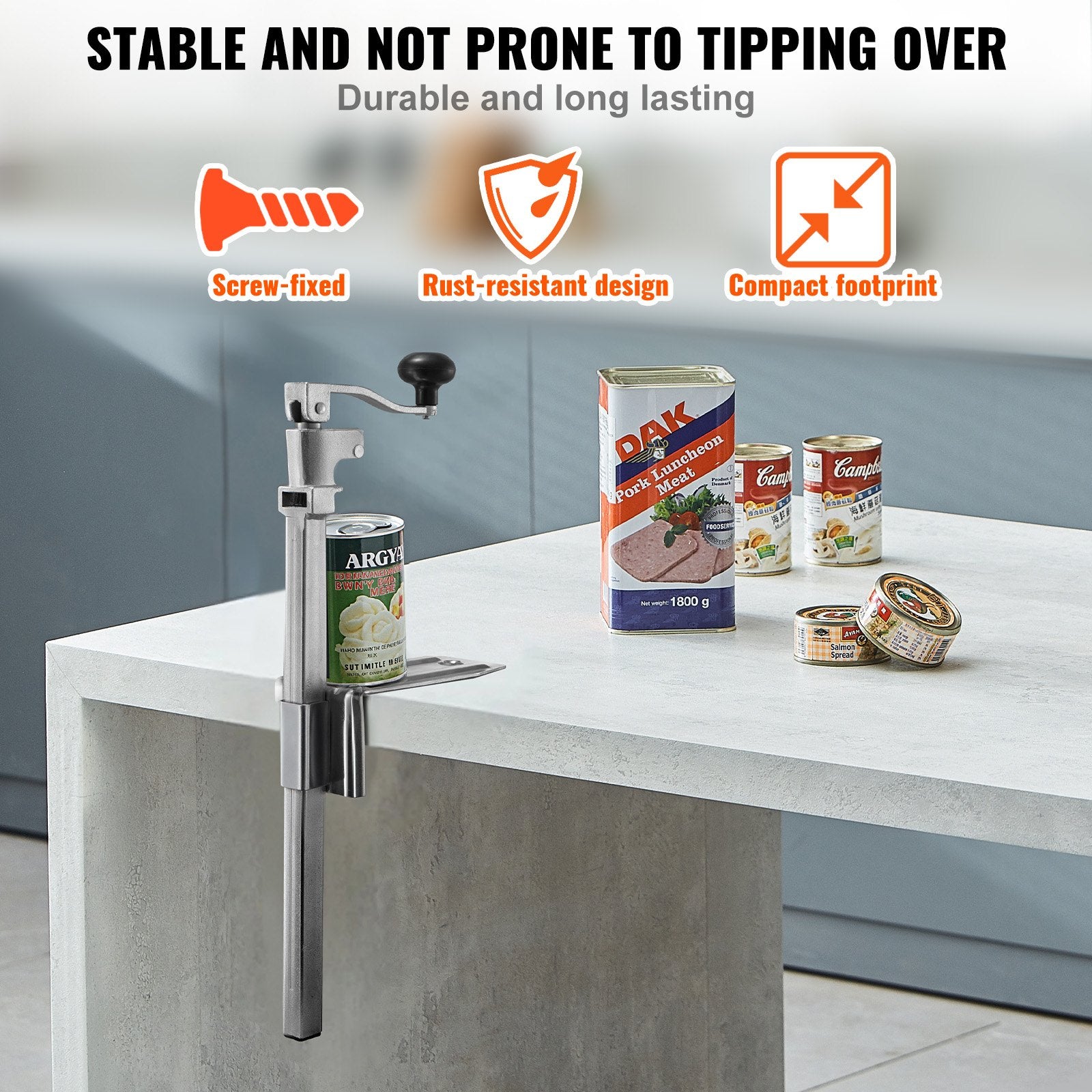 VEVOR Commercial Can Opener, Heavy-Duty Manual Tabletop Cans Opener for Cans Up to 300 mm Height, Height-Adjustable Professional Can Openers with Stainless Steel Blade, for Restaurant & Food Store 4