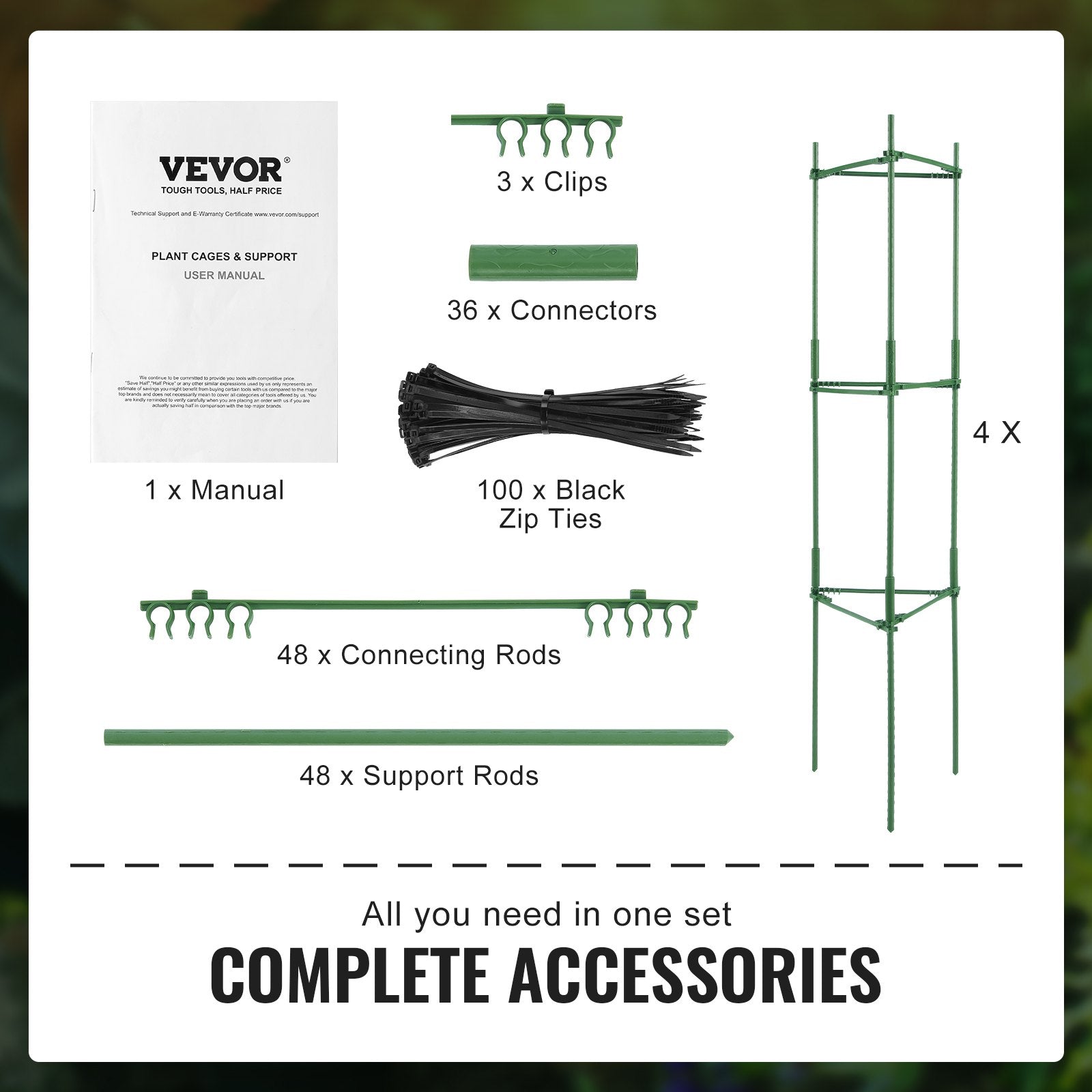 VEVOR 4 Packs Tomato Cages for Garden 1620 mm Tomato Plant Stakes Support Cage 5