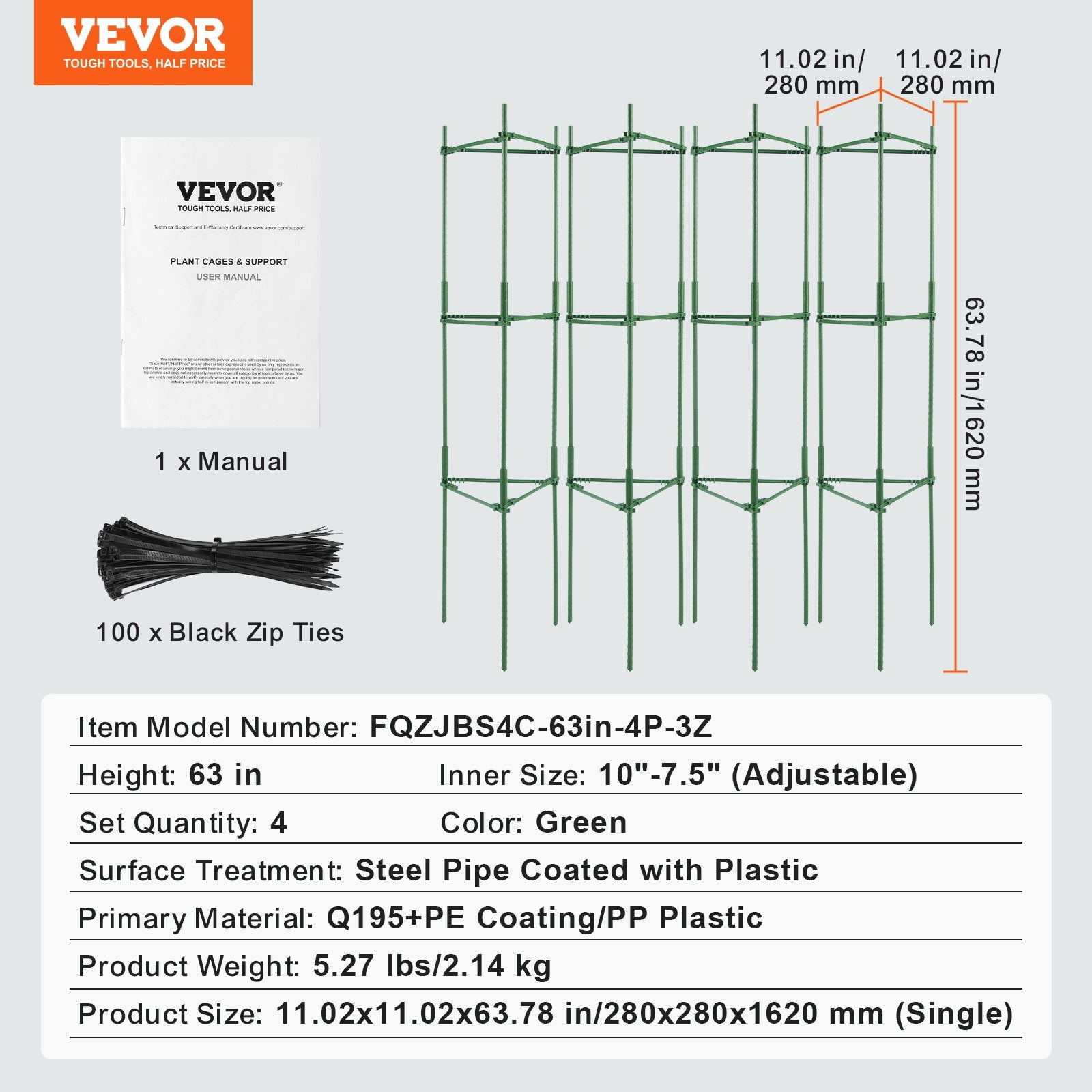 VEVOR 4 Packs Tomato Cages for Garden 1620 mm Tomato Plant Stakes Support Cage 7