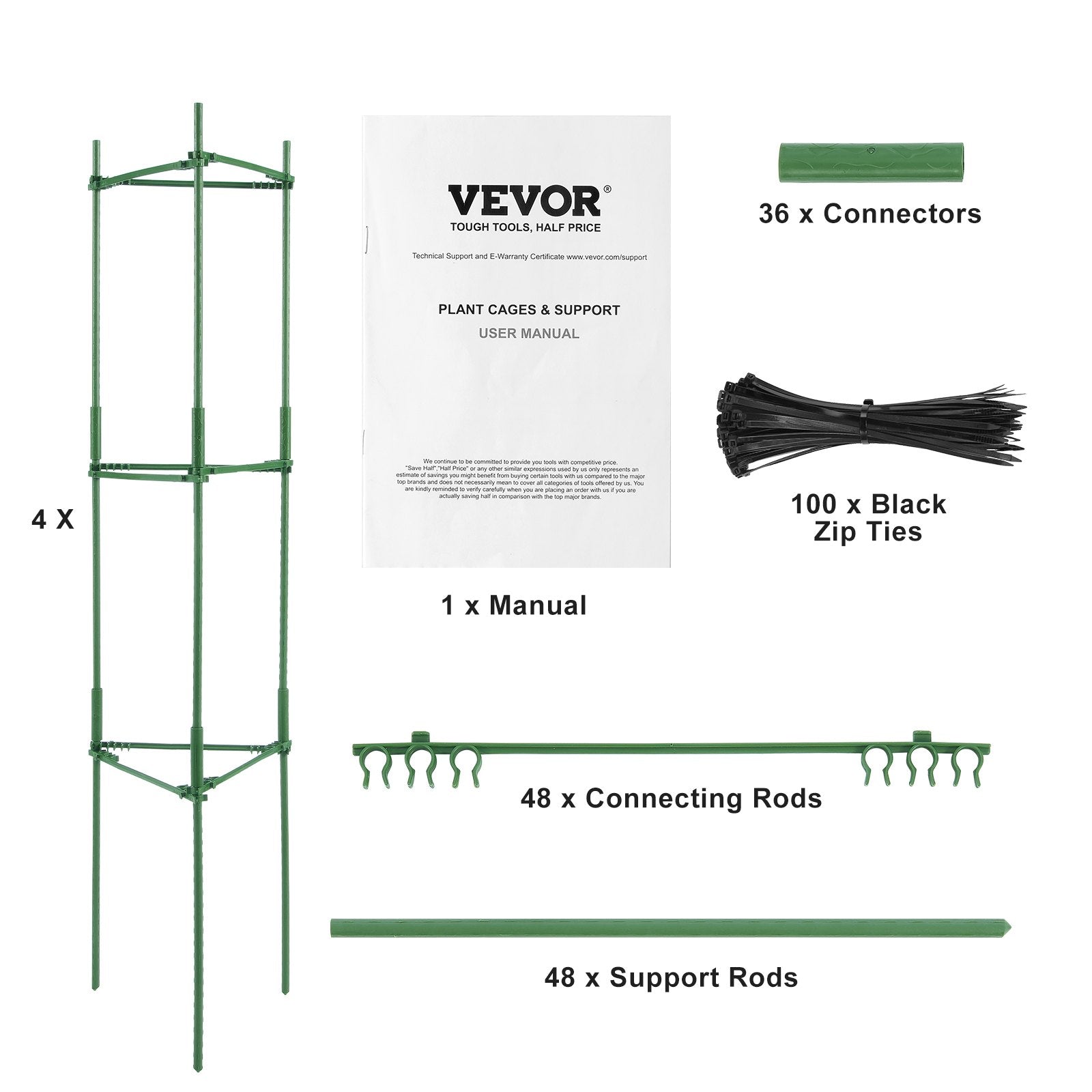 VEVOR 4 Packs Tomato Cages for Garden 1620 mm Tomato Plant Stakes Support Cage 9