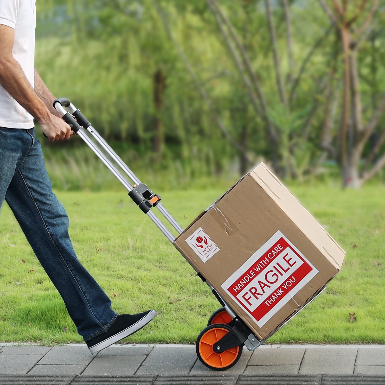 VEVOR Folding Hand Truck, 140 kg Load Capacity, Aluminum Portable Cart, Convertible Hand Truck and Dolly with Telescoping Handle and PP+TPR Wheels, Ultra Lightweight Super Strong for Moving Warehouse 8