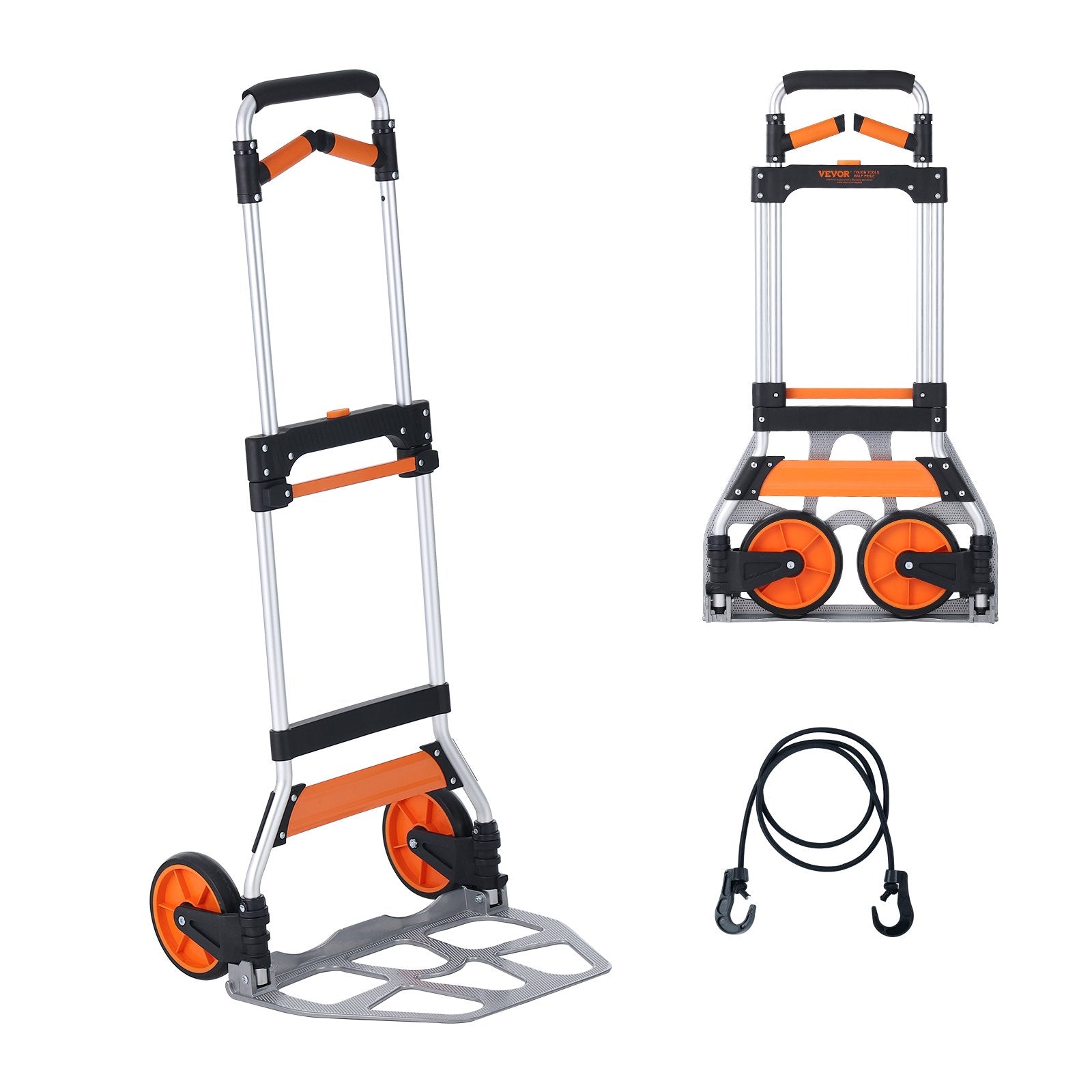 VEVOR Folding Hand Truck, 140 kg Load Capacity, Aluminum Portable Cart, Convertible Hand Truck and Dolly with Telescoping Handle and PP+TPR Wheels, Ultra Lightweight Super Strong for Moving Warehouse 9