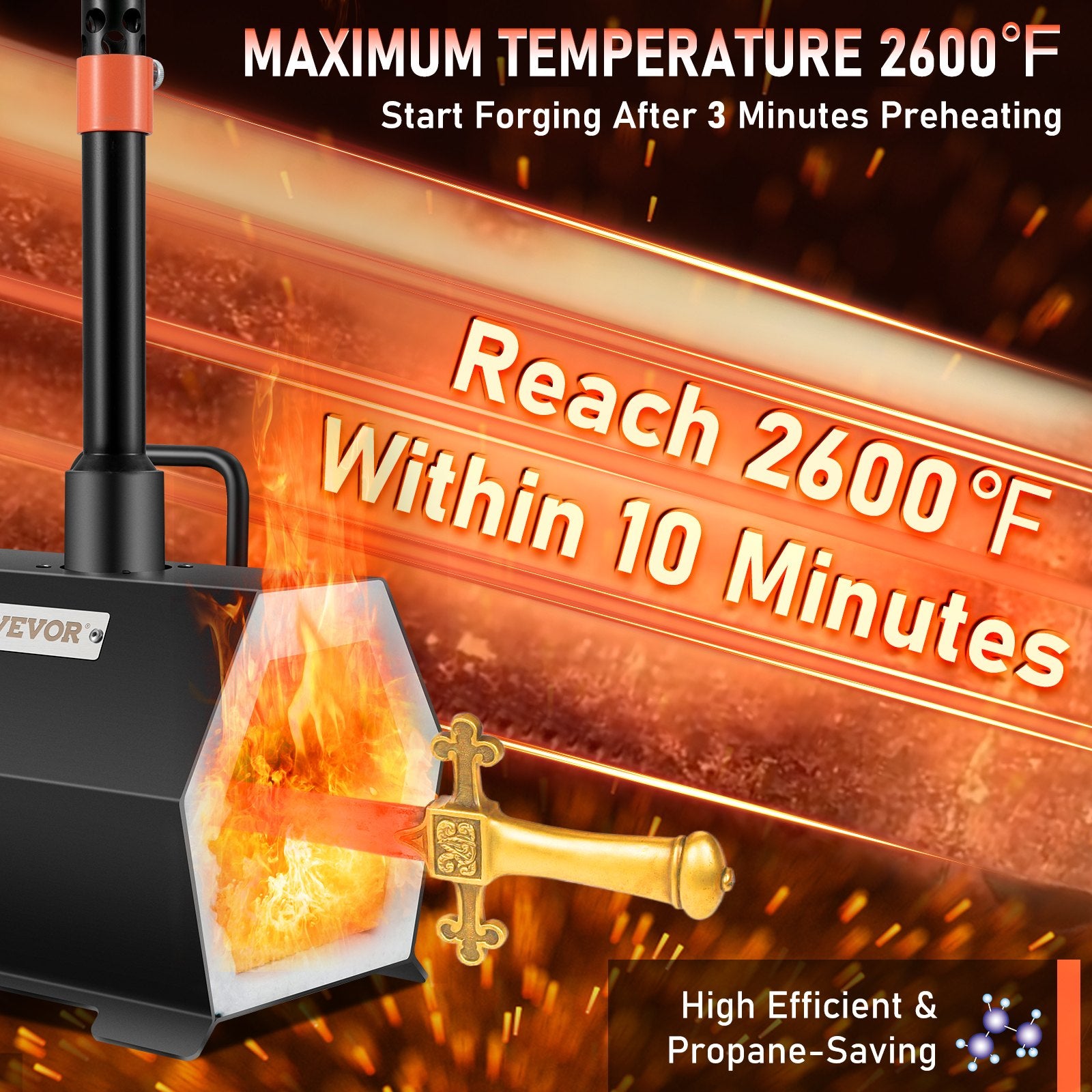 VEVOR Propane Forge Portable, Single Burner Tool and Knife Making, Large Capacity Blacksmith Farrier Forges, Mini Furnace Blacksmithing, Gas Forging Tools and Equipment, Complete Kit 3