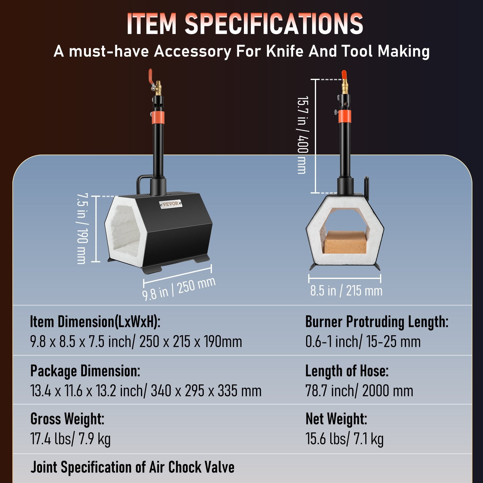 VEVOR Propane Forge Portable, Single Burner Tool and Knife Making, Large Capacity Blacksmith Farrier Forges, Mini Furnace Blacksmithing, Gas Forging Tools and Equipment, Complete Kit 7