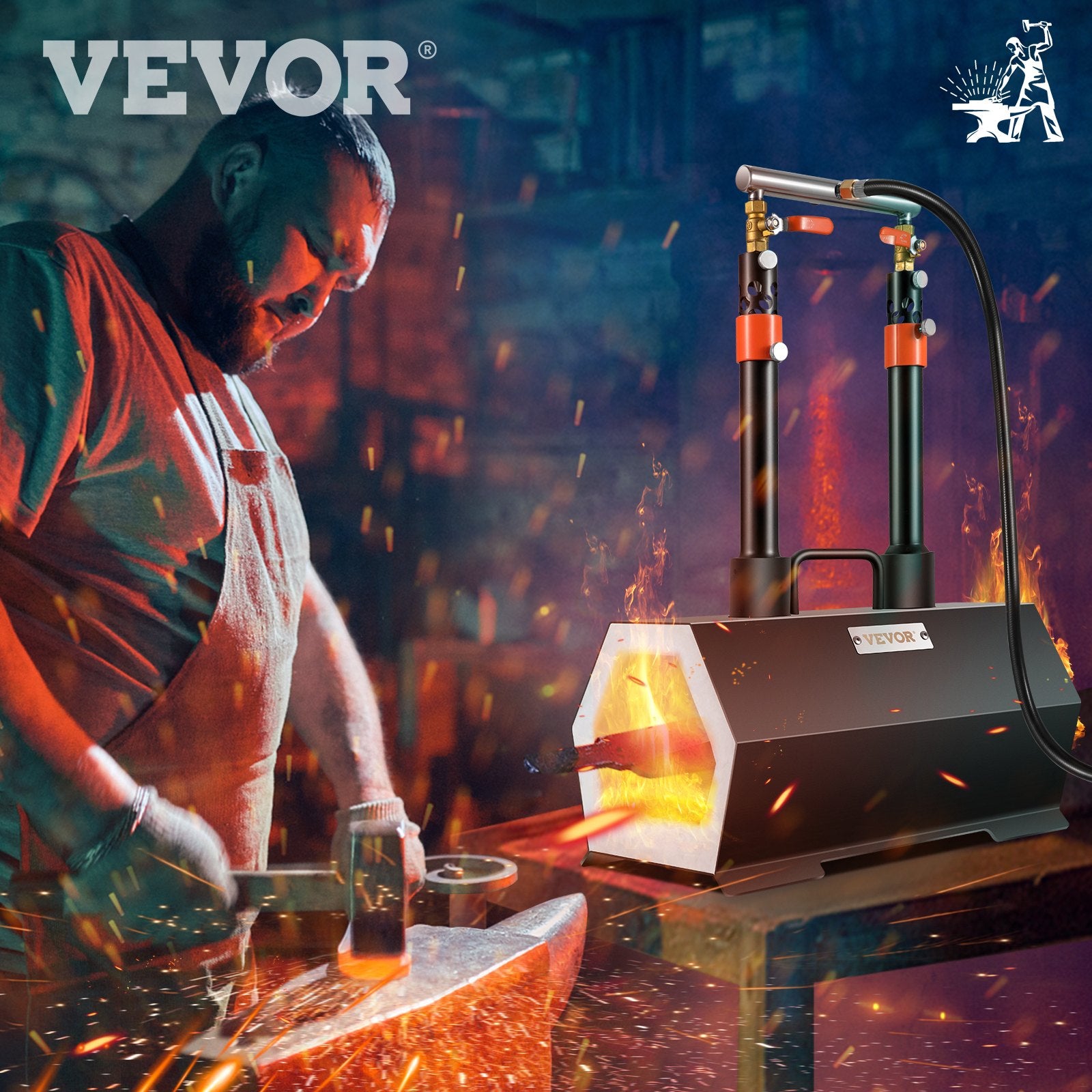 VEVOR Propane Forge Portable, Double Burner Tool and Knife Making, Large Capacity Blacksmith Farrier Forges, Mini Furnace Blacksmithing, Gas Forging Tools and Equipment, Complete Kit 8