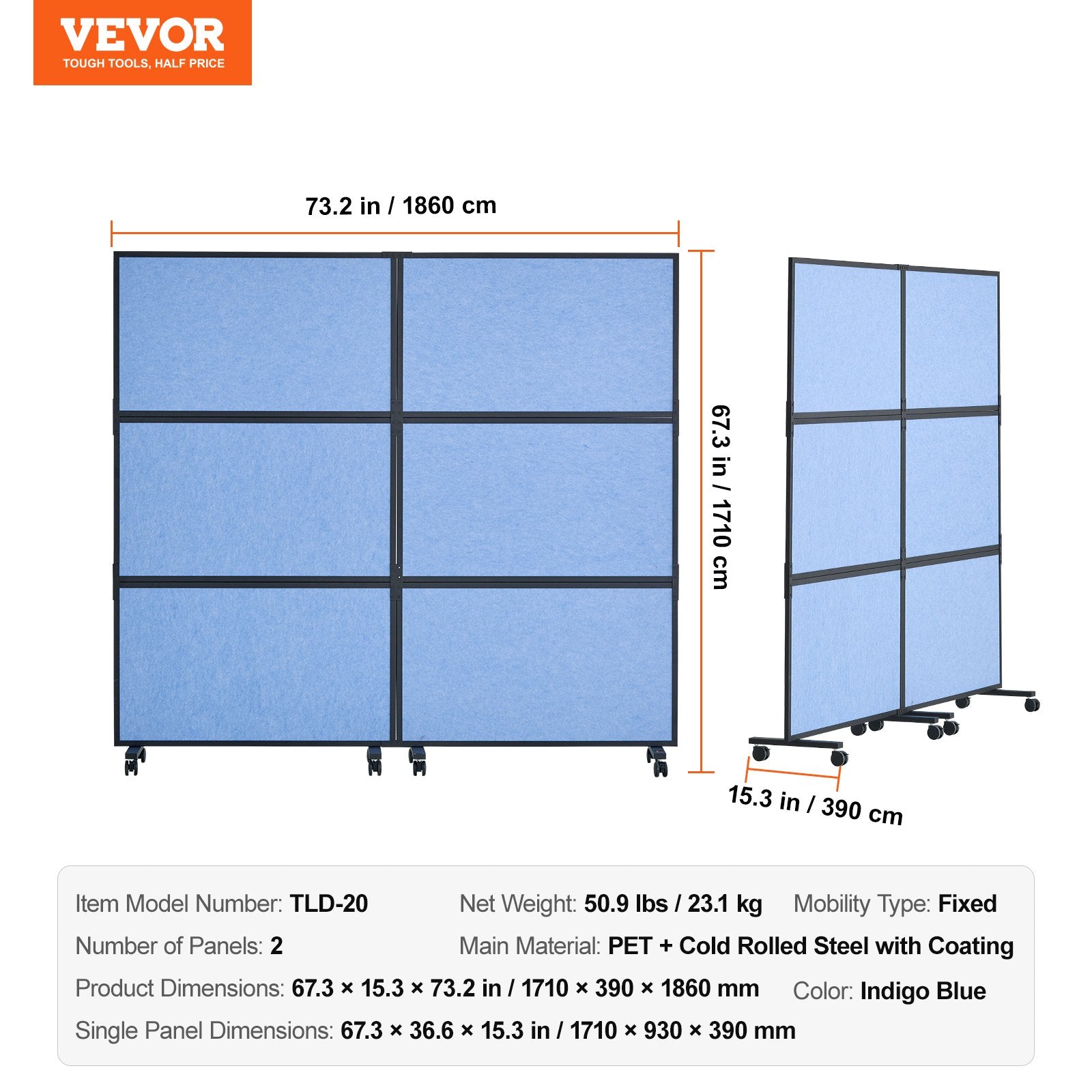 VEVOR Acoustic Room Divider Partition Panel Privacy Screen 2 Pack Indigo Blue 7