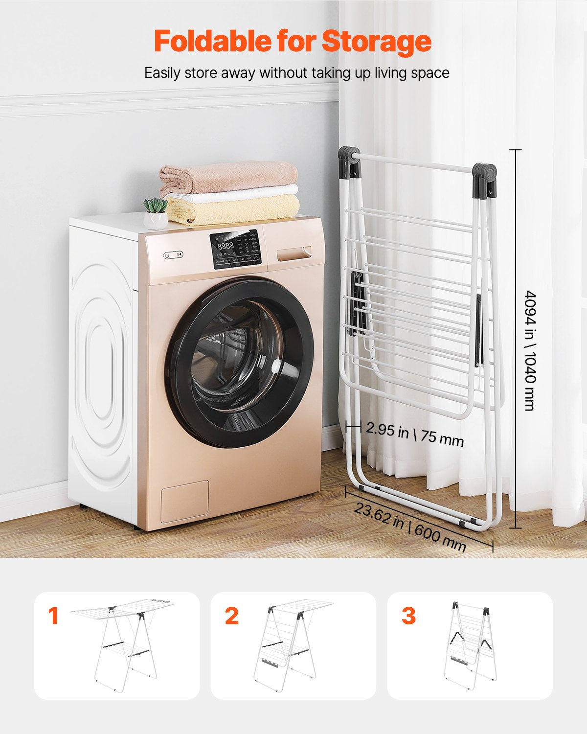 VEVOR 2-Tier Foldable Clothes Drying Rack with Sock Clips & 21 Drying Rods White 6