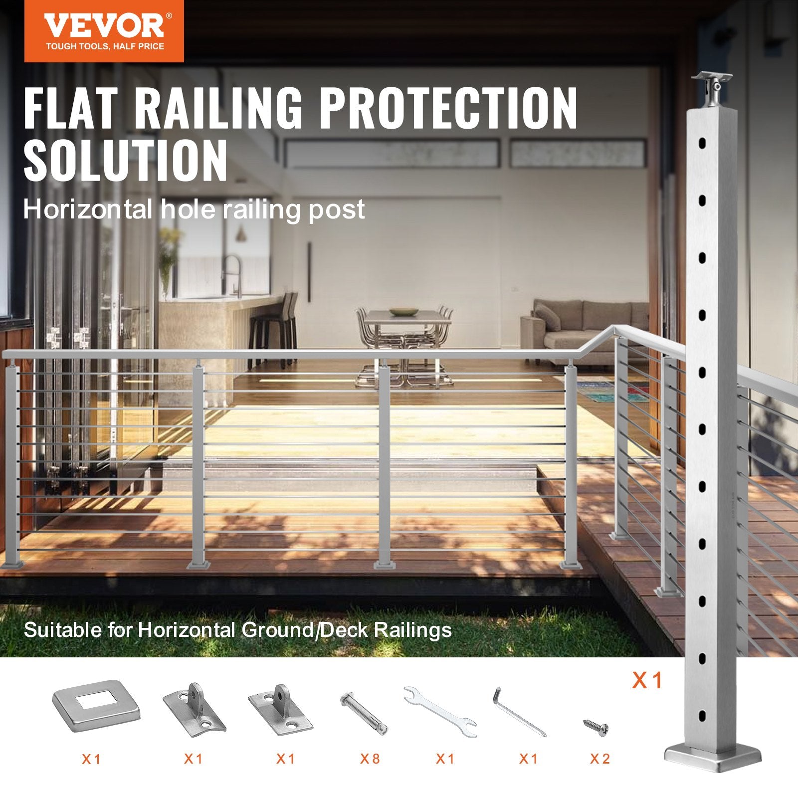 VEVOR Cable Railing Post Level Deck Stair Post 36 x 0.98 x 1.97" Cable Handrail Post