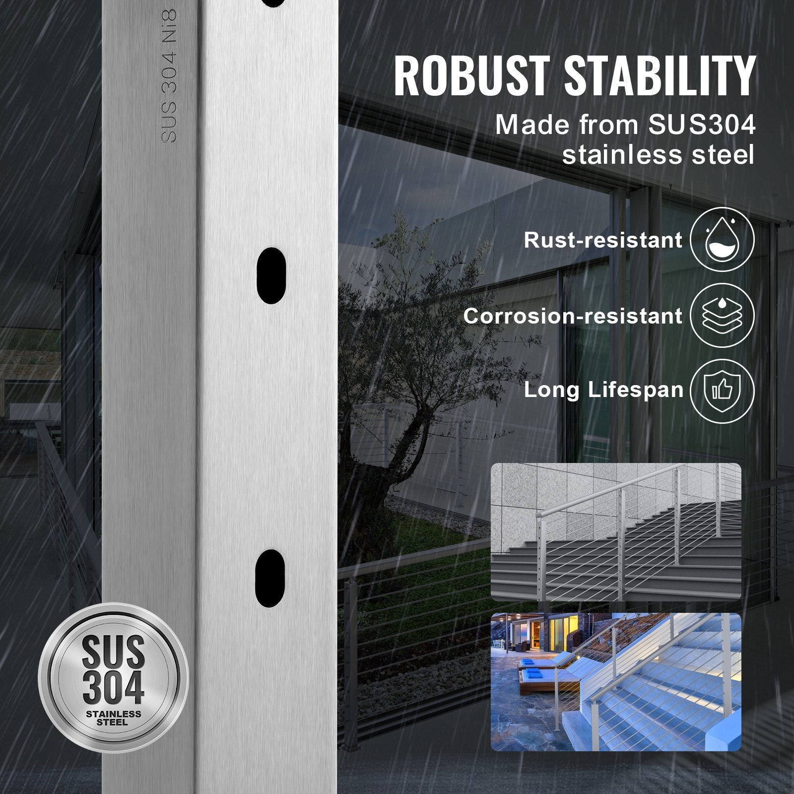 VEVOR Cable Railing Post Level Deck Stair Post 36 x 0.98 x 1.97" Cable Handrail Post 3