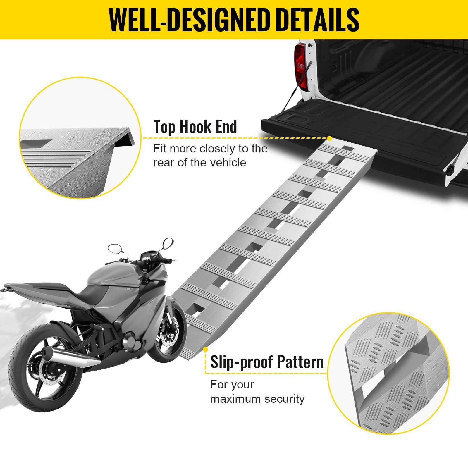 VEVOR 60' X 12' X 2.5'Aluminum Trailer Ramps 6000LBS Total Beavertail Hook End 1 Pair 2 Ramps 3
