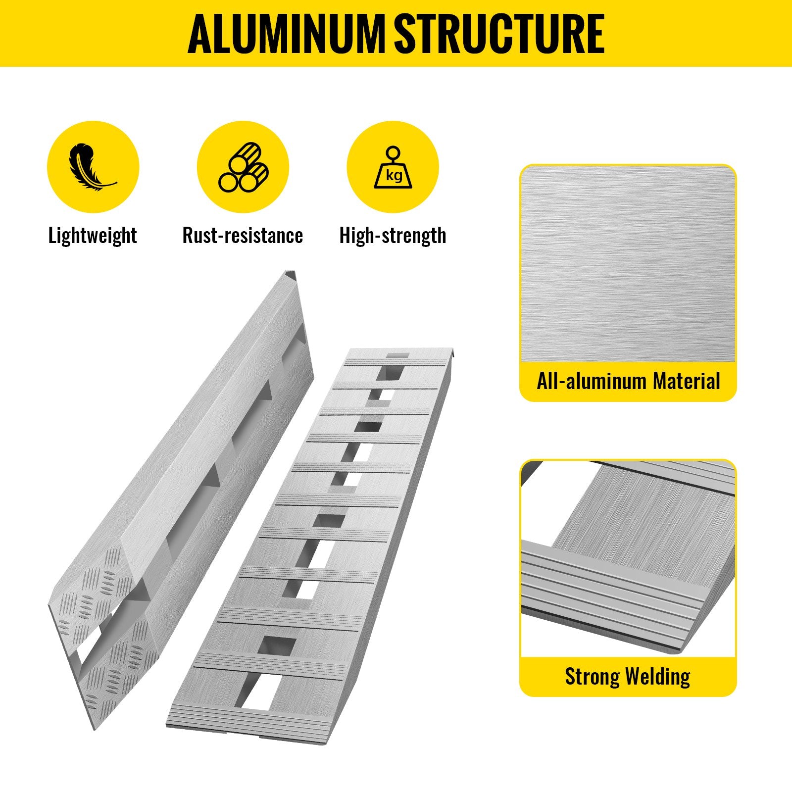 VEVOR 60' X 12' X 2.5'Aluminum Trailer Ramps 6000LBS Total Beavertail Hook End 1 Pair 2 Ramps 6