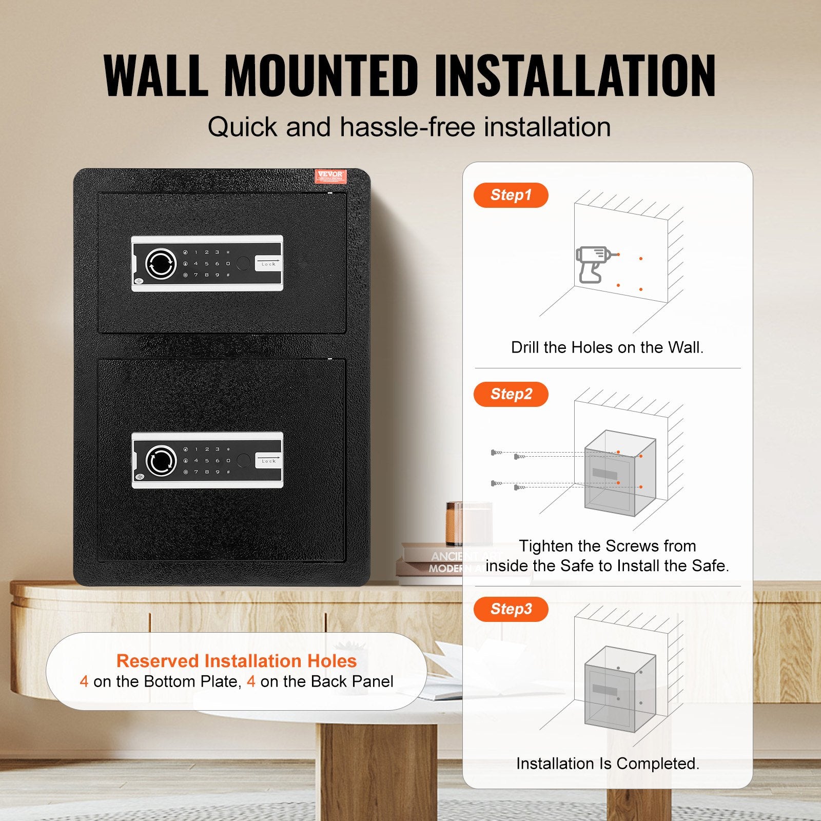 VEVOR Double Door 3.5 cu.ft Safe Box with Key Lock Password Fireproof Bag Black 6