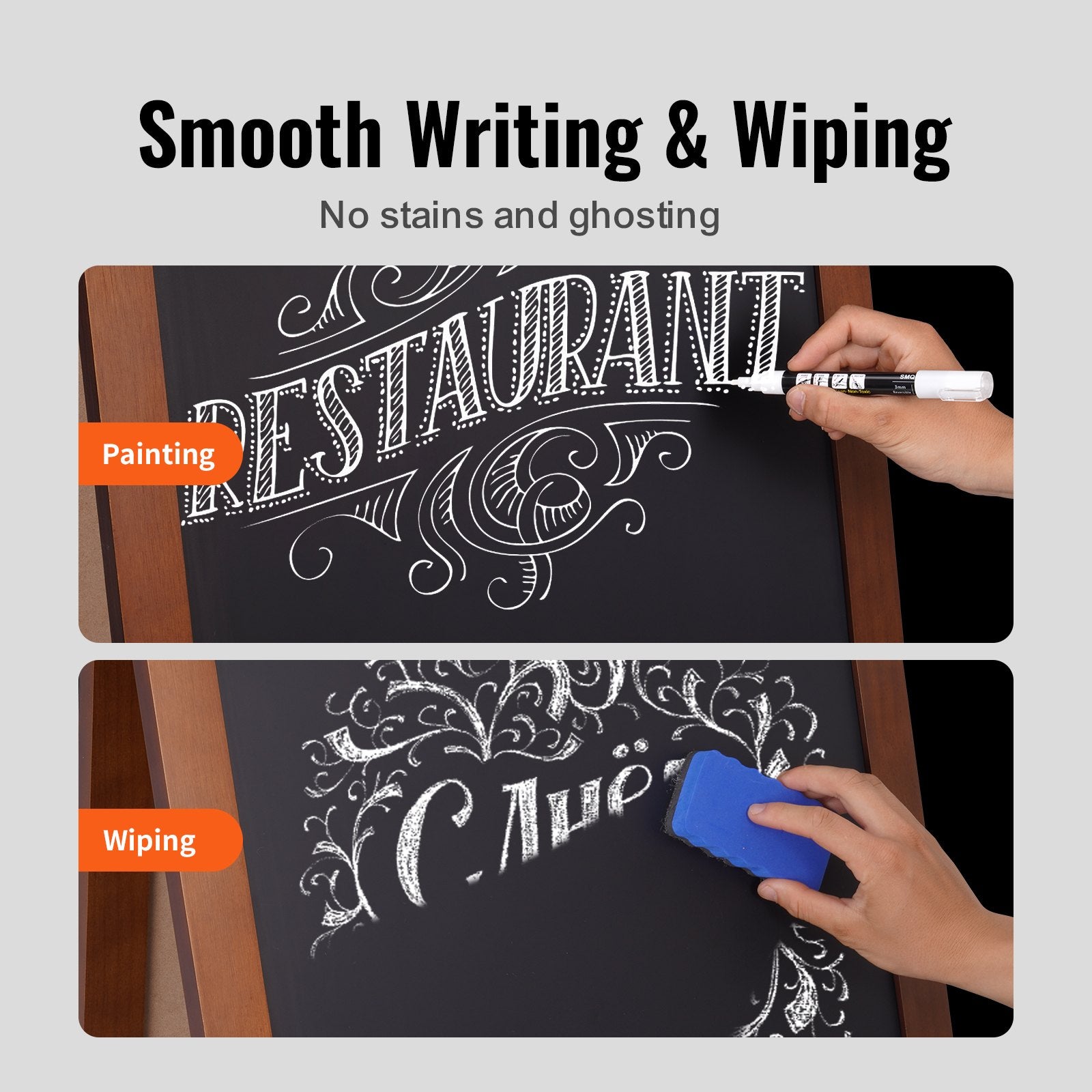 VEOVR A Frame Chalkboard Sign, 50x102 cm Double-Sided Sidewalk Signs, Freestanding Vintage Wooden Chalk Board with Chalks & Magnetic Eraser, Rustic Brown Outdoor Sandwich Board Kitchen Home Wedding 4