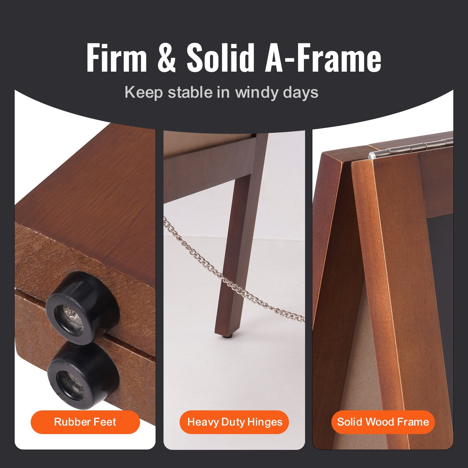 VEOVR A Frame Chalkboard Sign, 50x102 cm Double-Sided Sidewalk Signs, Freestanding Vintage Wooden Chalk Board with Chalks & Magnetic Eraser, Rustic Brown Outdoor Sandwich Board Kitchen Home Wedding 5
