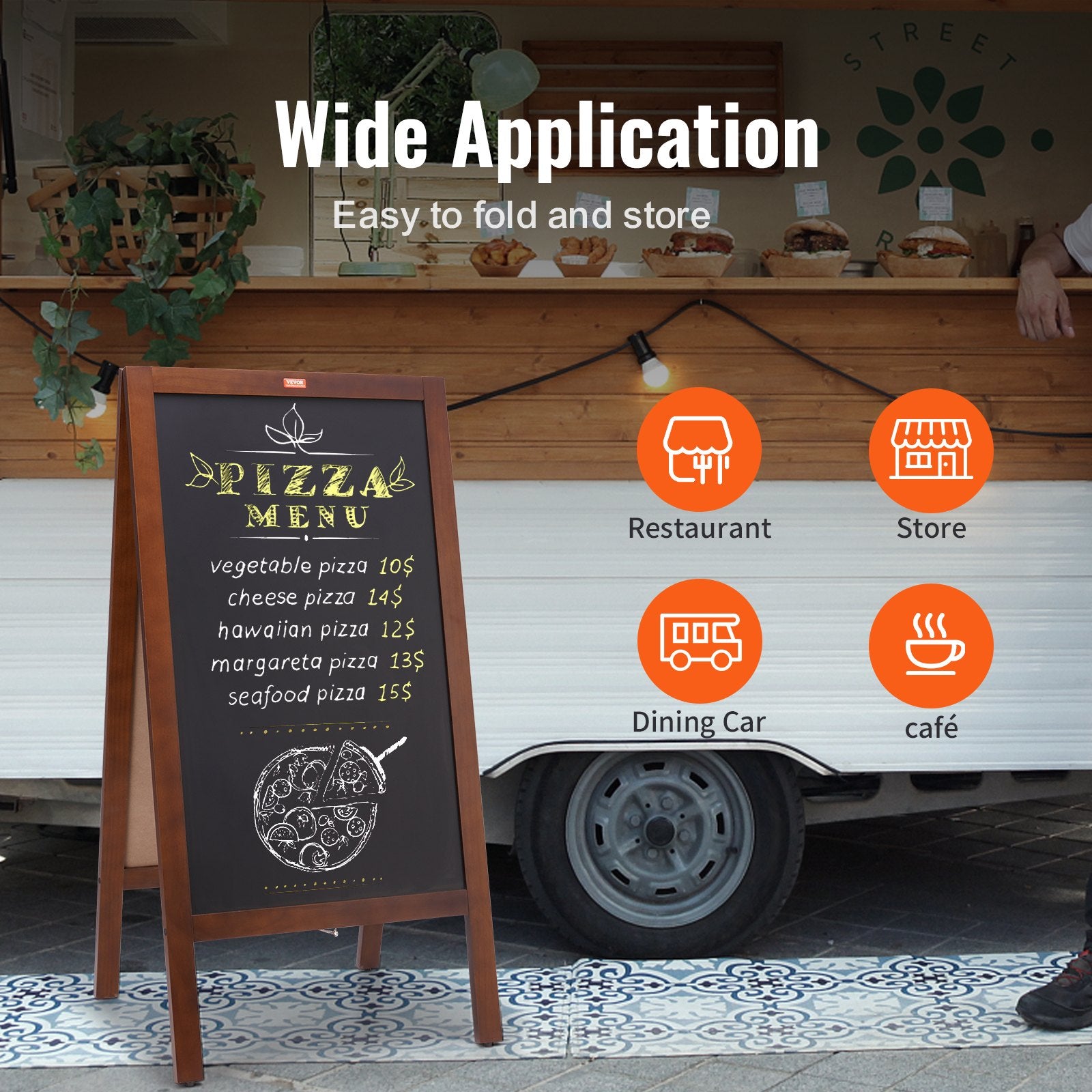 VEOVR A Frame Chalkboard Sign, 50x102 cm Double-Sided Sidewalk Signs, Freestanding Vintage Wooden Chalk Board with Chalks & Magnetic Eraser, Rustic Brown Outdoor Sandwich Board Kitchen Home Wedding 6