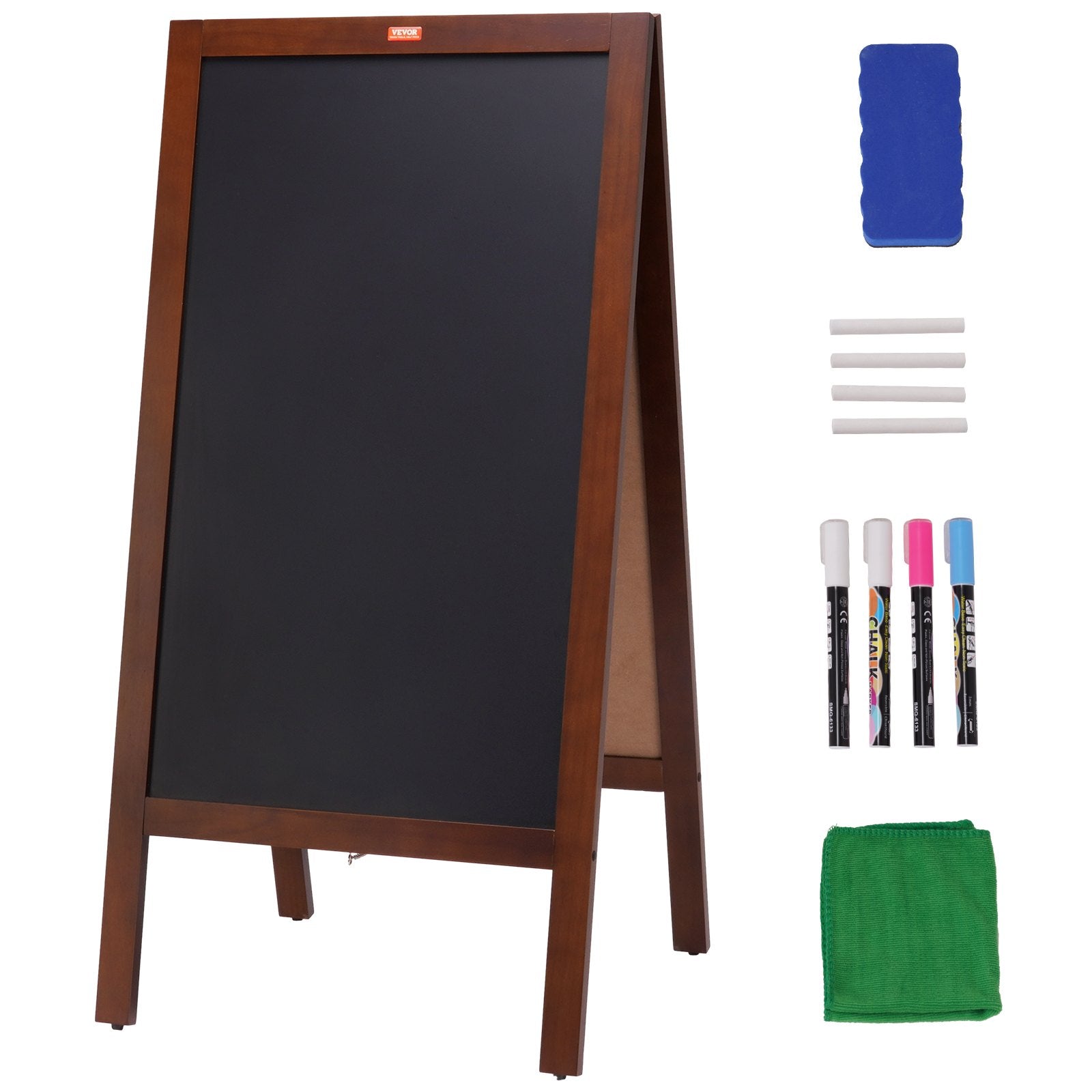 VEOVR A Frame Chalkboard Sign, 50x102 cm Double-Sided Sidewalk Signs, Freestanding Vintage Wooden Chalk Board with Chalks & Magnetic Eraser, Rustic Brown Outdoor Sandwich Board Kitchen Home Wedding 9
