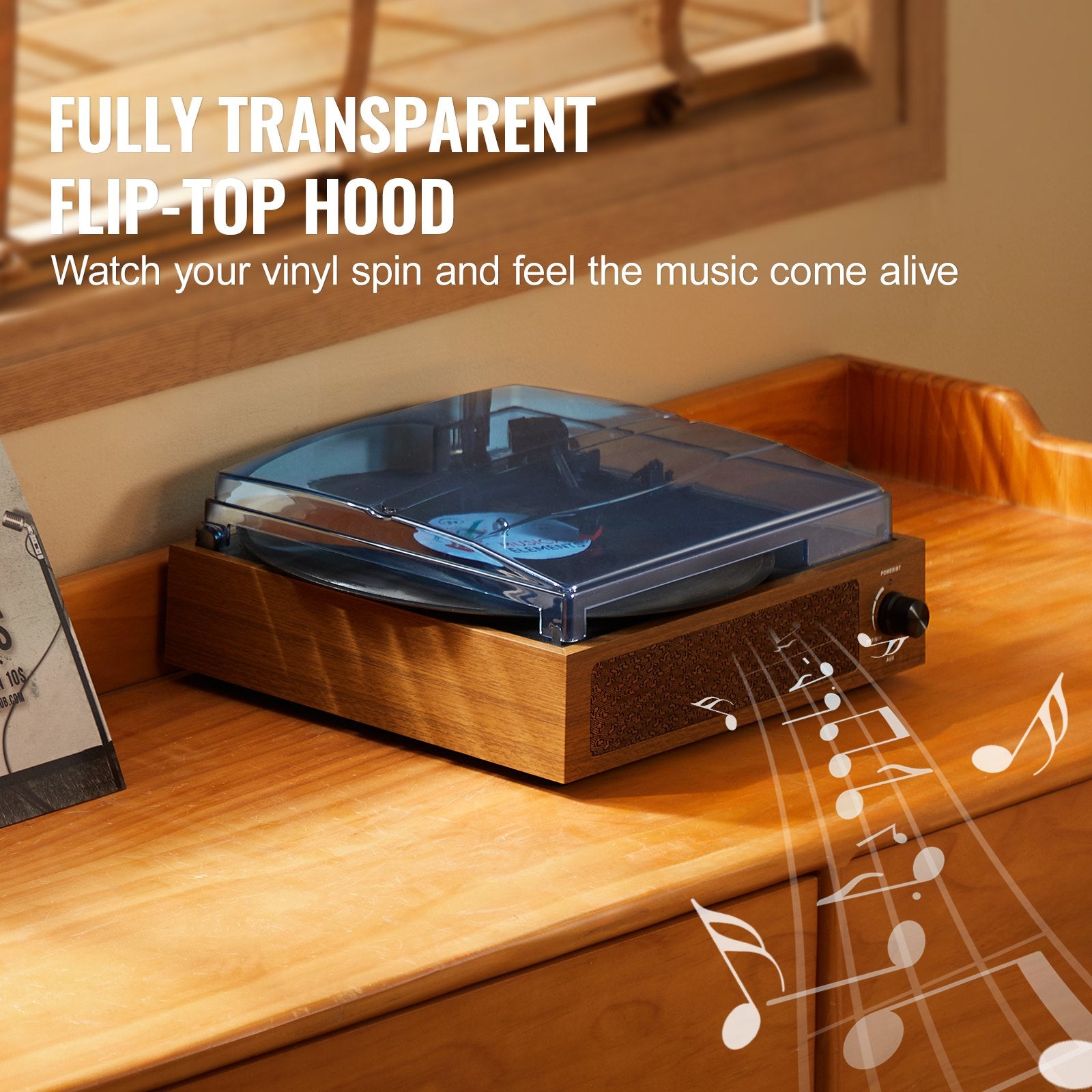 VEVOR Bluetooth Vinyl Record Player 3-Speed Belt Driven Turntable 3W Speakers 6