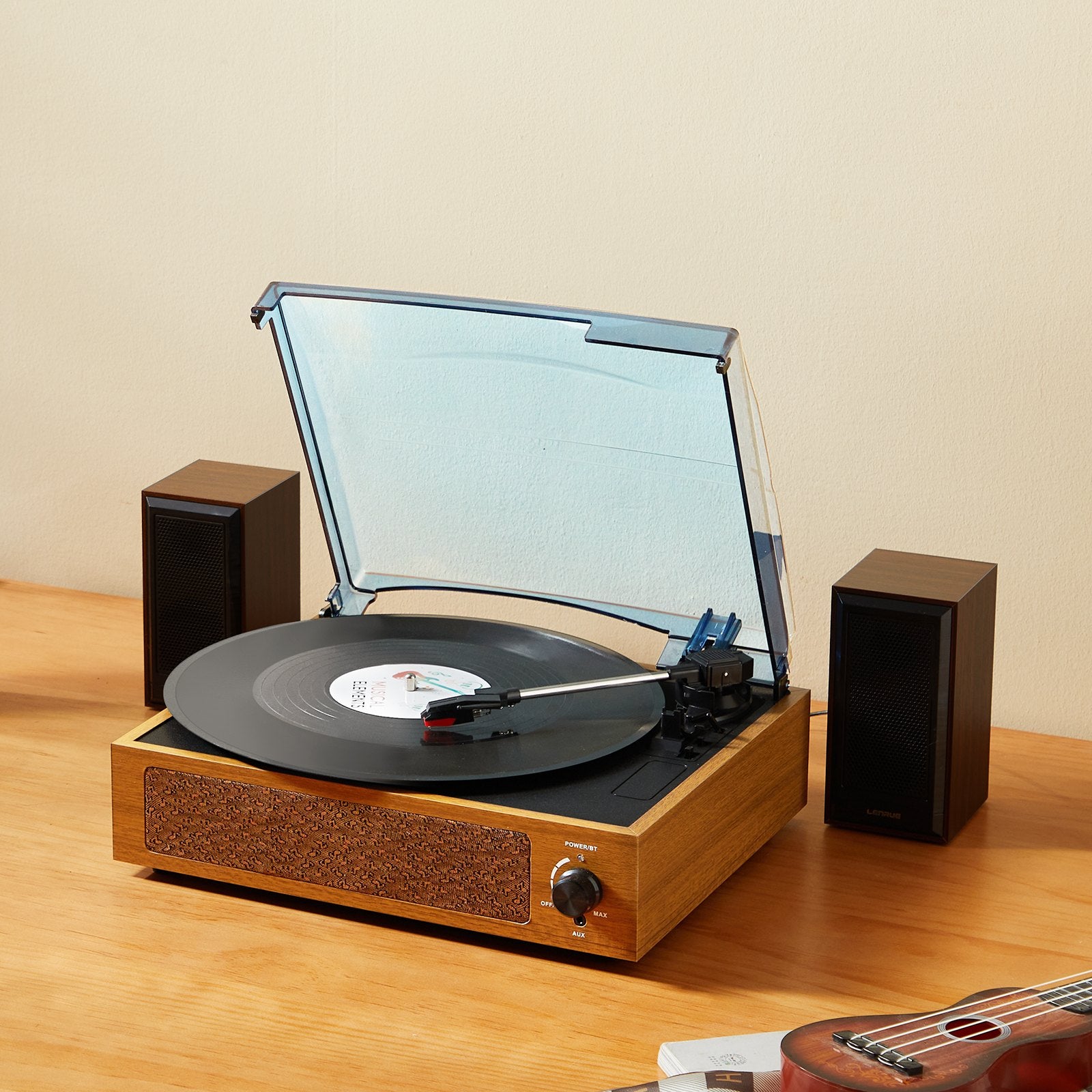 VEVOR Bluetooth Vinyl Record Player 3-Speed Belt Driven Turntable 3W Speakers 8