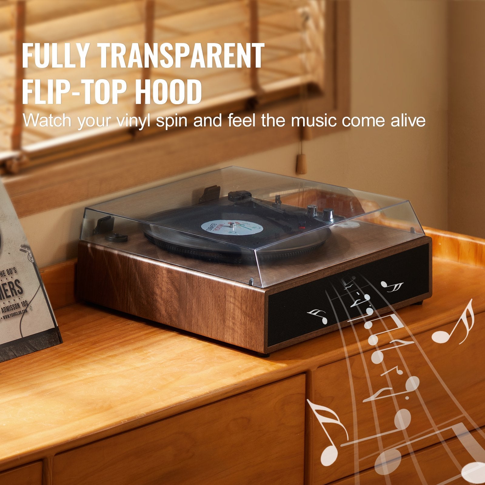 VEVOR Bluetooth Vinyl Record Player 3-Speed Belt Driven Turntable 10W Speakers 6