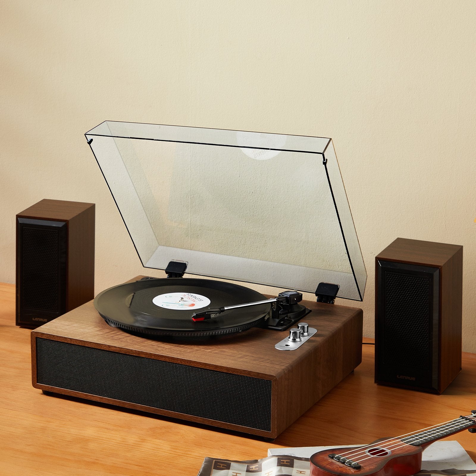 VEVOR Bluetooth Vinyl Record Player 3-Speed Belt Driven Turntable 10W Speakers 8
