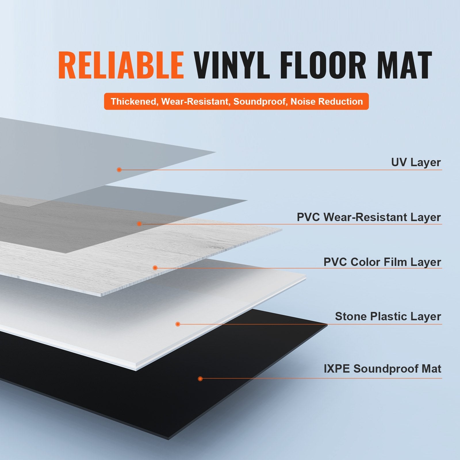 VEVOR Interlocking Vinyl Floor Tiles 48 x 7.3 inch, 10 Tiles 5.5mm Thick Snap Together, Light Gray Wood Grain DIY Flooring for Kitchen, Dining Room, Bedrooms & Bathrooms, Easy for Home Decor 3