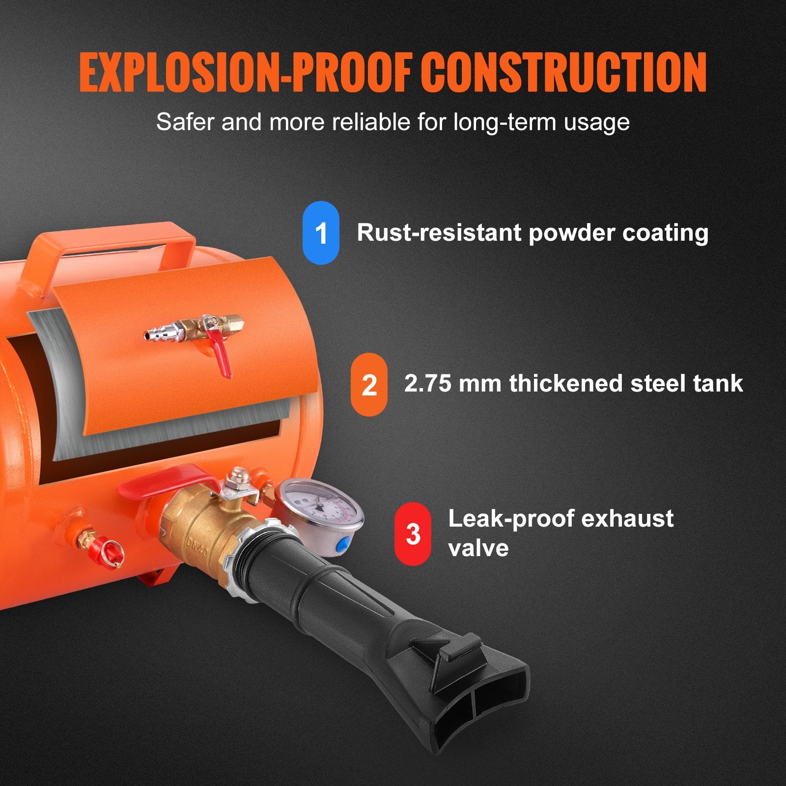 VEVOR Tire Bead Seater, 5 Gal/19L Air Tire Bead Blaster with Pressure Gauge & Handle, 145 PSI Seating Tool Inflator Tank, 85-116 PSI Operating Pressure for Car Truck ATV 4
