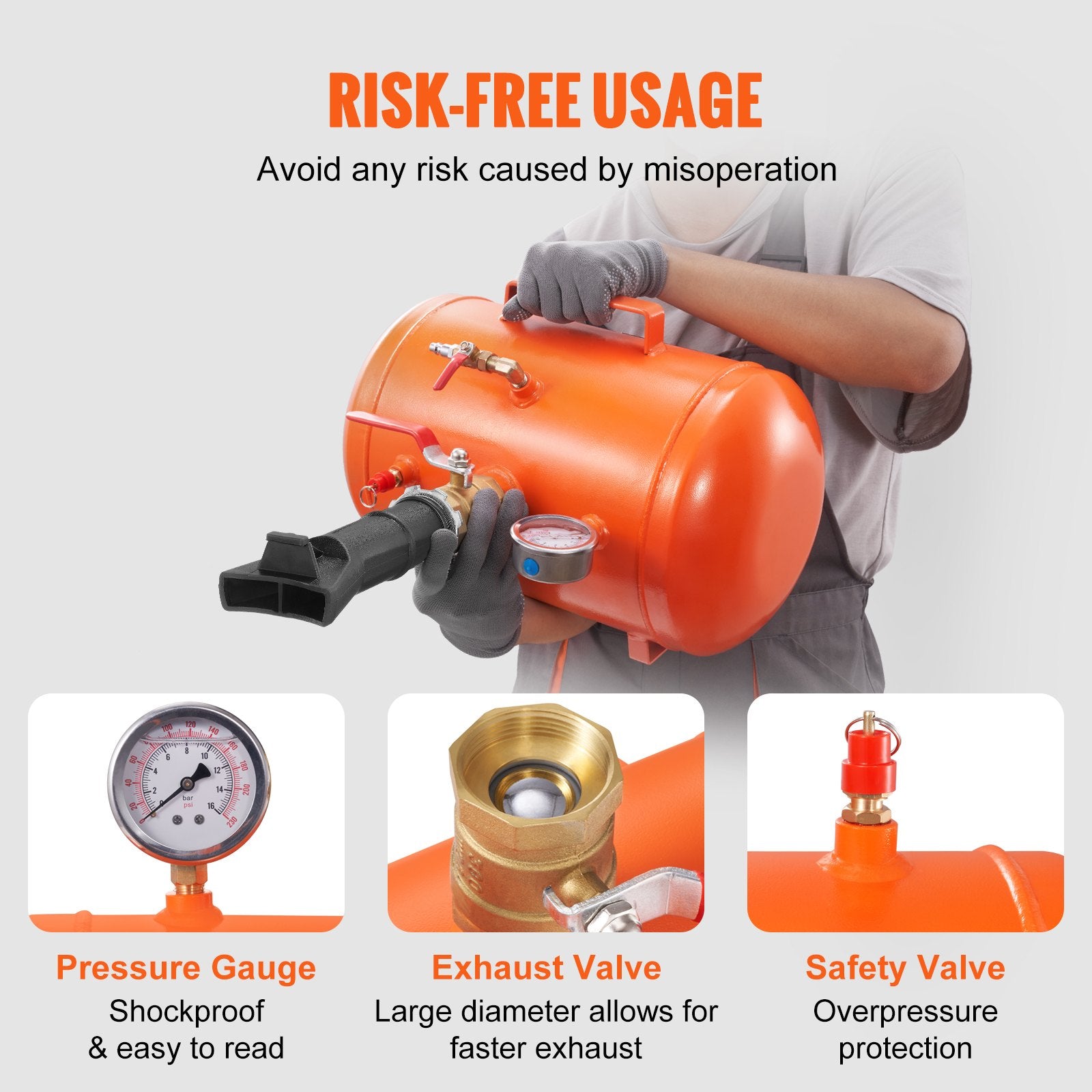 VEVOR Tire Bead Seater, 5 Gal/19L Air Tire Bead Blaster with Pressure Gauge & Handle, 145 PSI Seating Tool Inflator Tank, 85-116 PSI Operating Pressure for Car Truck ATV 6