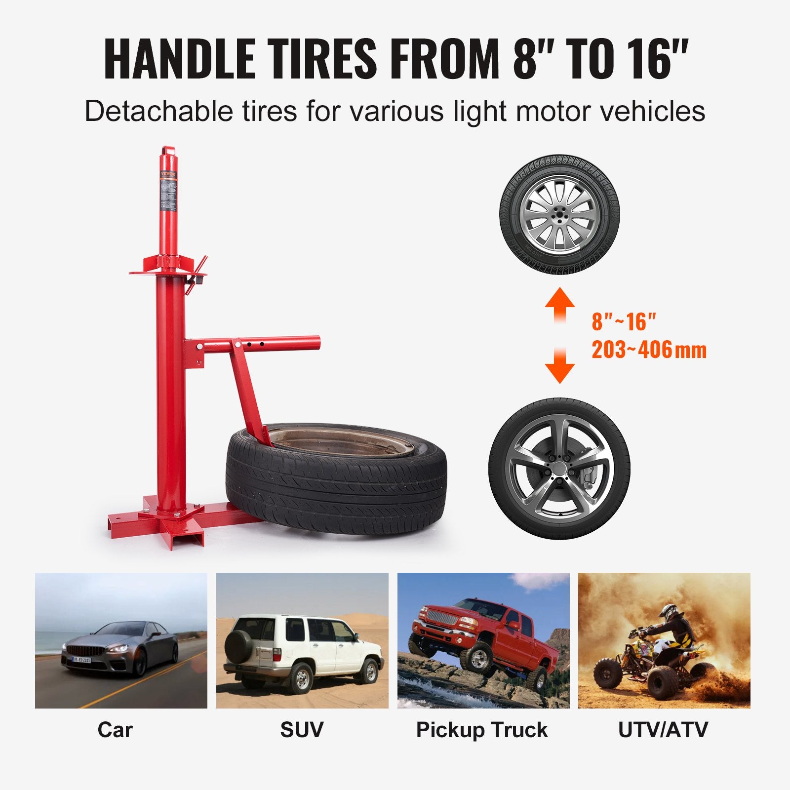 VEVOR Manual Tire Changer, Portable Hand Bead Breaker Mounting Tool for 203 - 406 mm Tires, Compatible with Car Truck Trailer, Tire Mounting Machine for Home Garage Small Auto Shop 3