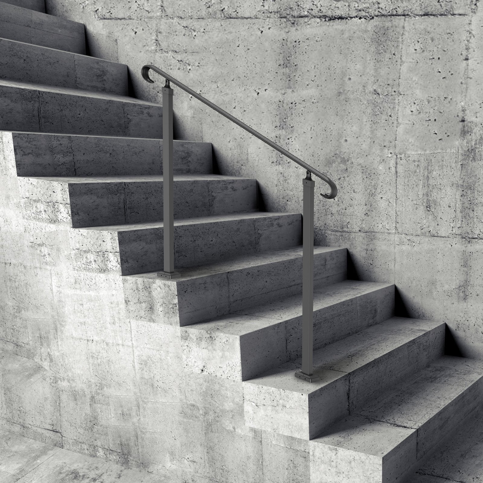 VEVOR Handrails for Outdoor Steps, Fit 1-3 Steps Wrought Iron Handrail, Outdoor Stair Railing, Adjustable Front Porch Hand Rail, Black Transitional Hand railings for Concrete Steps or Wooden Stairs 8