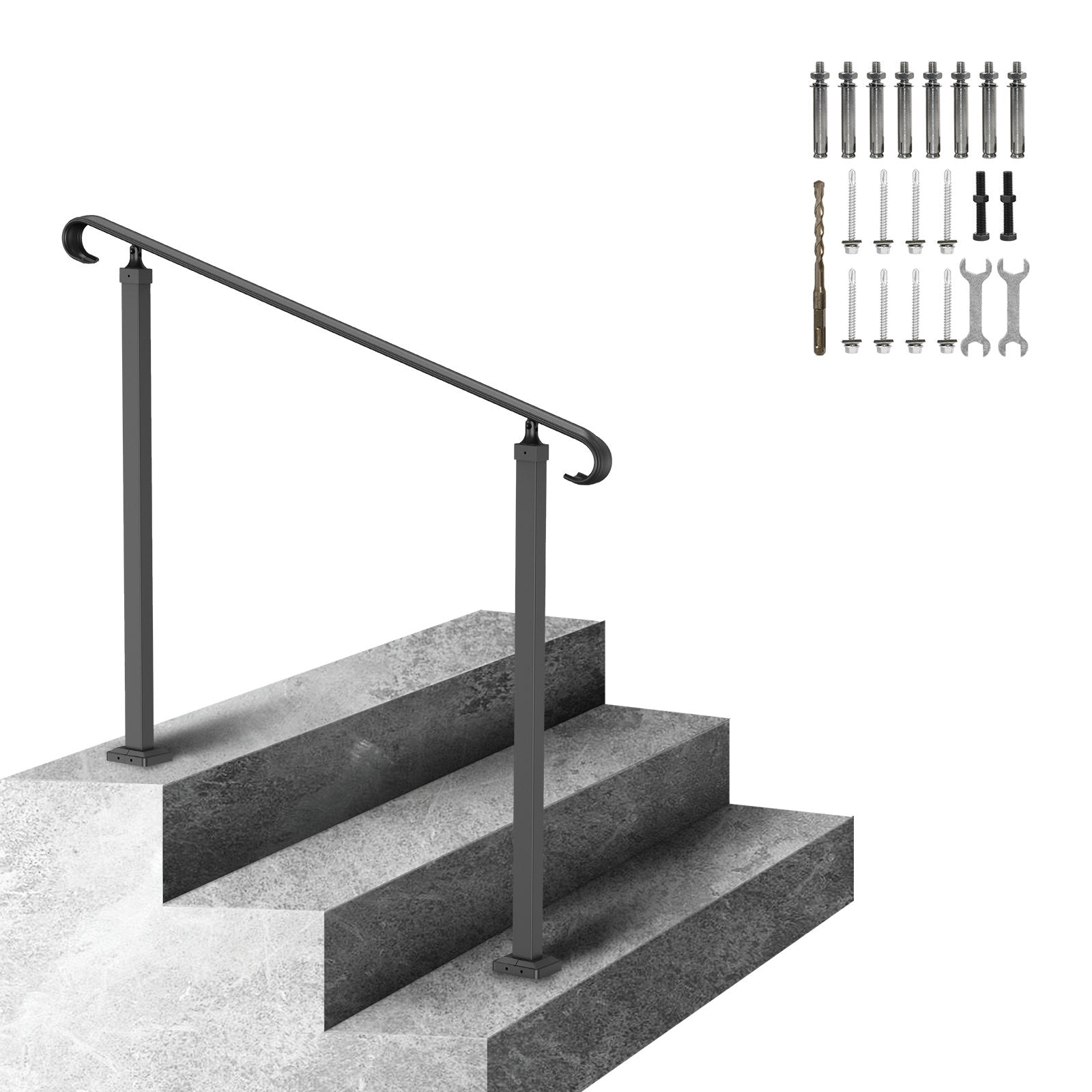 VEVOR Handrails for Outdoor Steps, Fit 1-3 Steps Wrought Iron Handrail, Outdoor Stair Railing, Adjustable Front Porch Hand Rail, Black Transitional Hand railings for Concrete Steps or Wooden Stairs 9