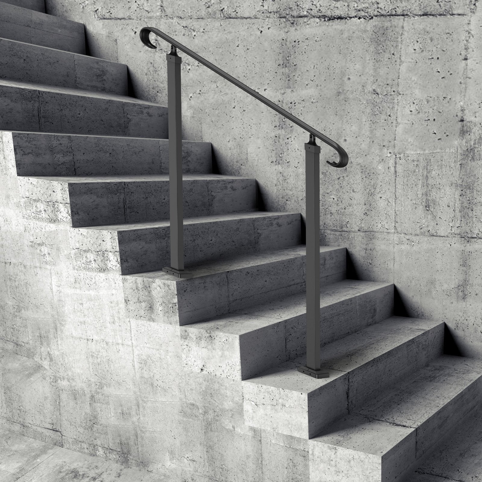 VEVOR Handrails for Outdoor Steps, Fit 1-3 Steps Outdoor Stair Railing, Wrought Iron Handrail, Adjustable Front Porch Hand Rail, Black Transitional Hand railings for Concrete Steps or Wooden Stairs 8