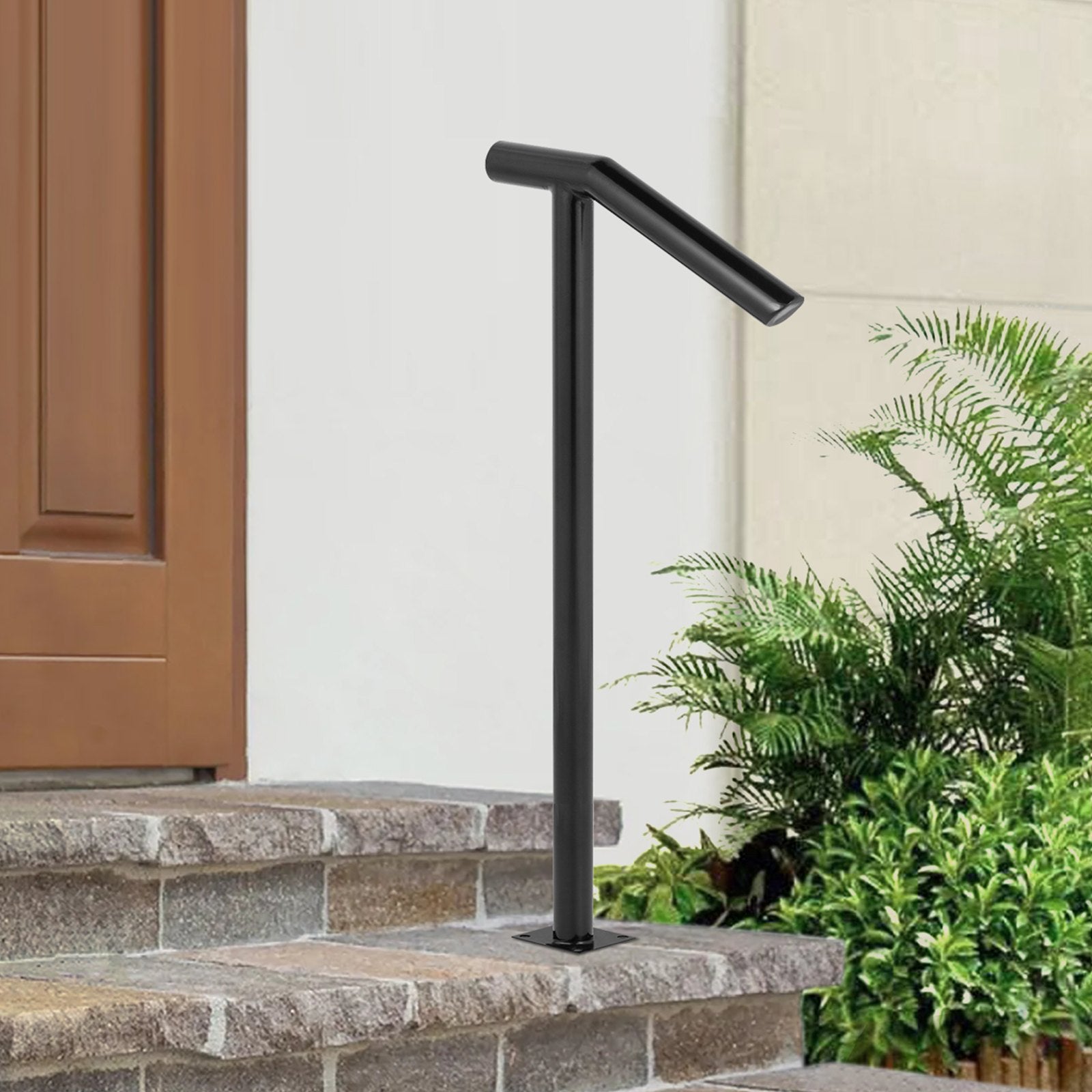 VEVOR Single Post 1-2, Black Steel Railing 441LBS Capacity Baking Varnish Iron Stairs Stylish Handrails for Outdoor Steps with Expansion Bolts & Drill Bit 8