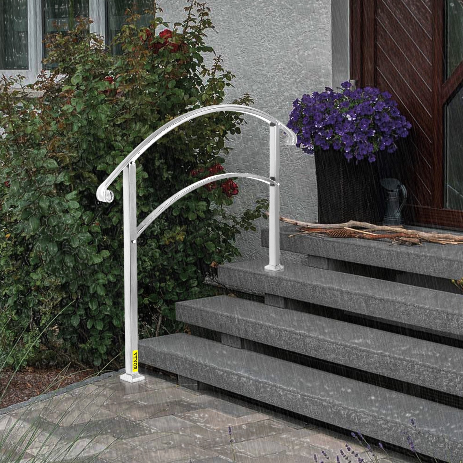 VEVOR 3-Step Handrails for Outdoor Steps Fits 1 or 3 Steps Matte White Stair Rail Wrought Iron Handrail with Installation Kit Hand Rails for Outdoor Step 8