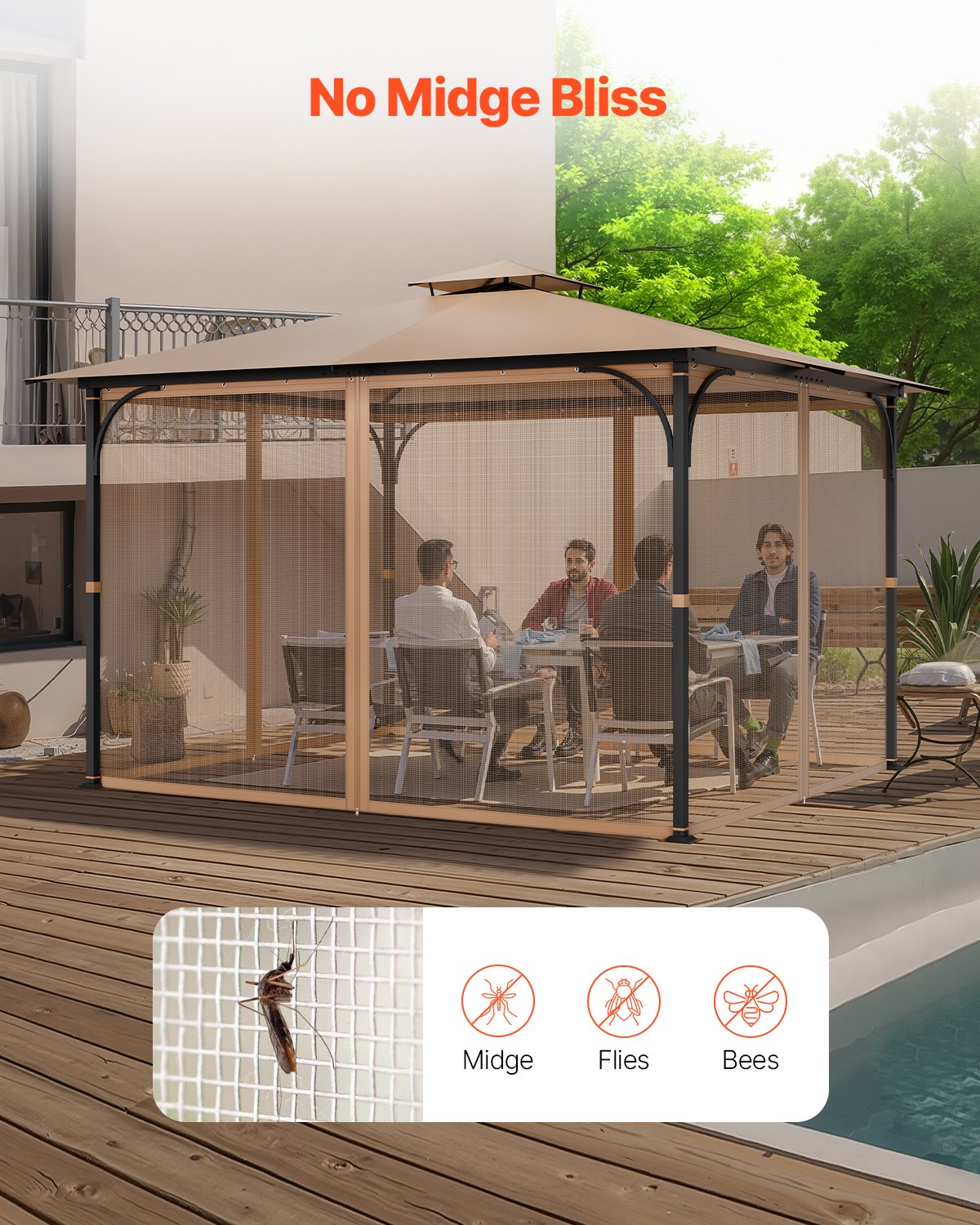 VEVOR Gazebo Netting Replacement, Fit Most 10 x 12 x 7.3 FT Gazebo 5