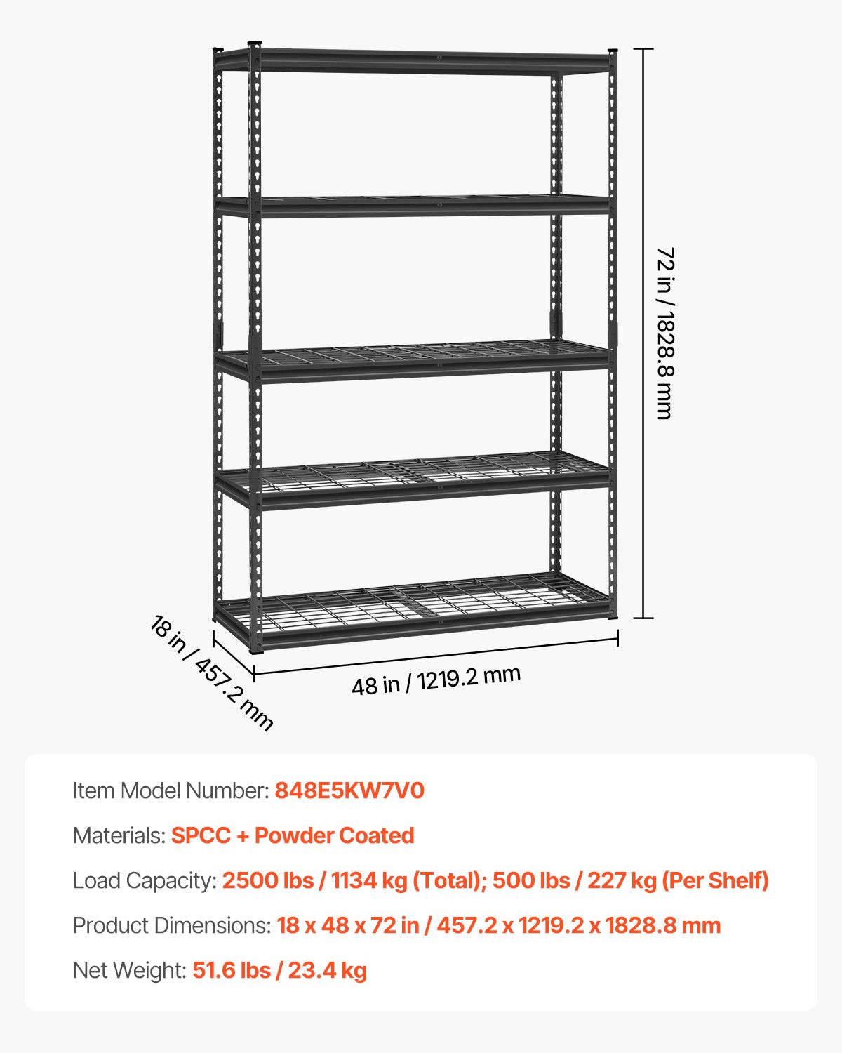 VEVOR Storage Shelves 5 Tier Adjustable Heavy Duty Garage Shelving Unit 1134 kg 7