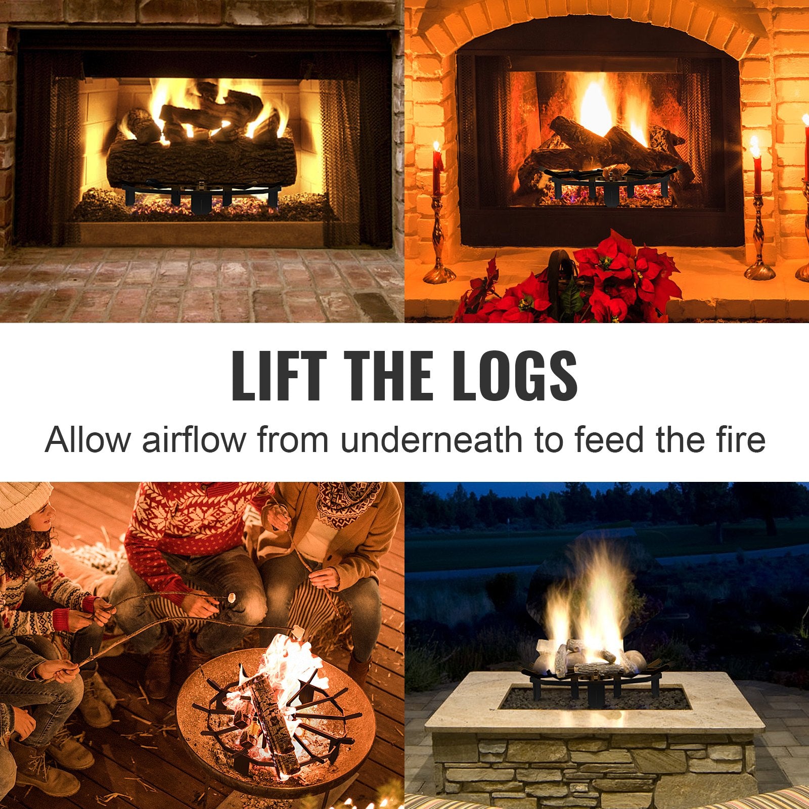 VEVOR Log Grate, 27 inch Heavy Duty Wheel Fire Grate with 6 Support Legs, Solid Powder-coated Steel Bars, Log Firewood Burning Rack Holder for Wood Stove and Outdoor Camping Fire Pit 6