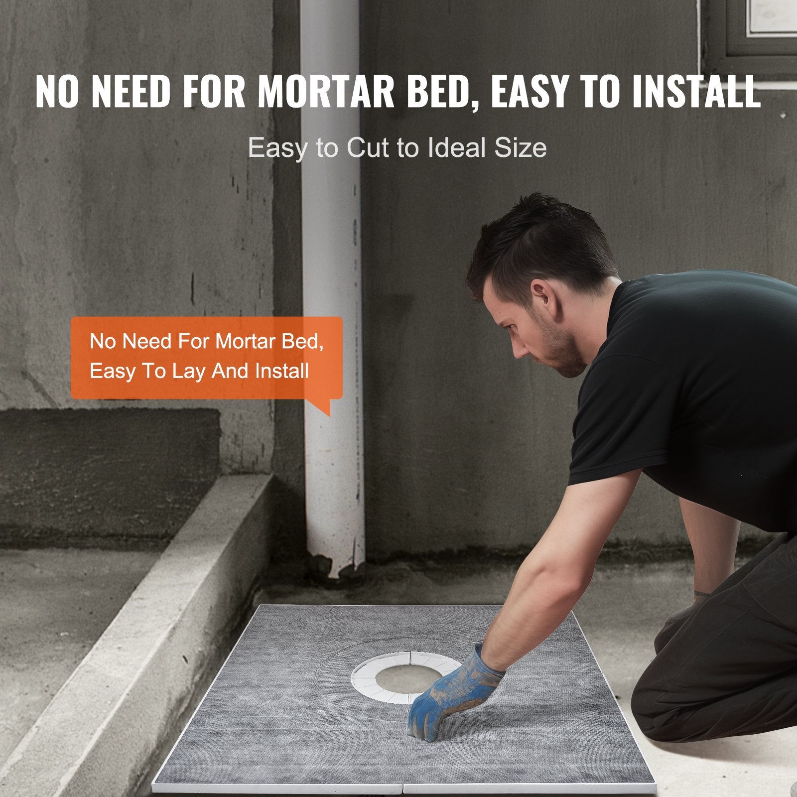 VEVOR Shower Curb Kit, 914x914mm Shower Pan Kit with 160mm Central Drain, Lightweight EPS Shower Installation Kits with 2 Waterproof Cloths, Shower Pan Slope Sticks Fit for Bathroom 5