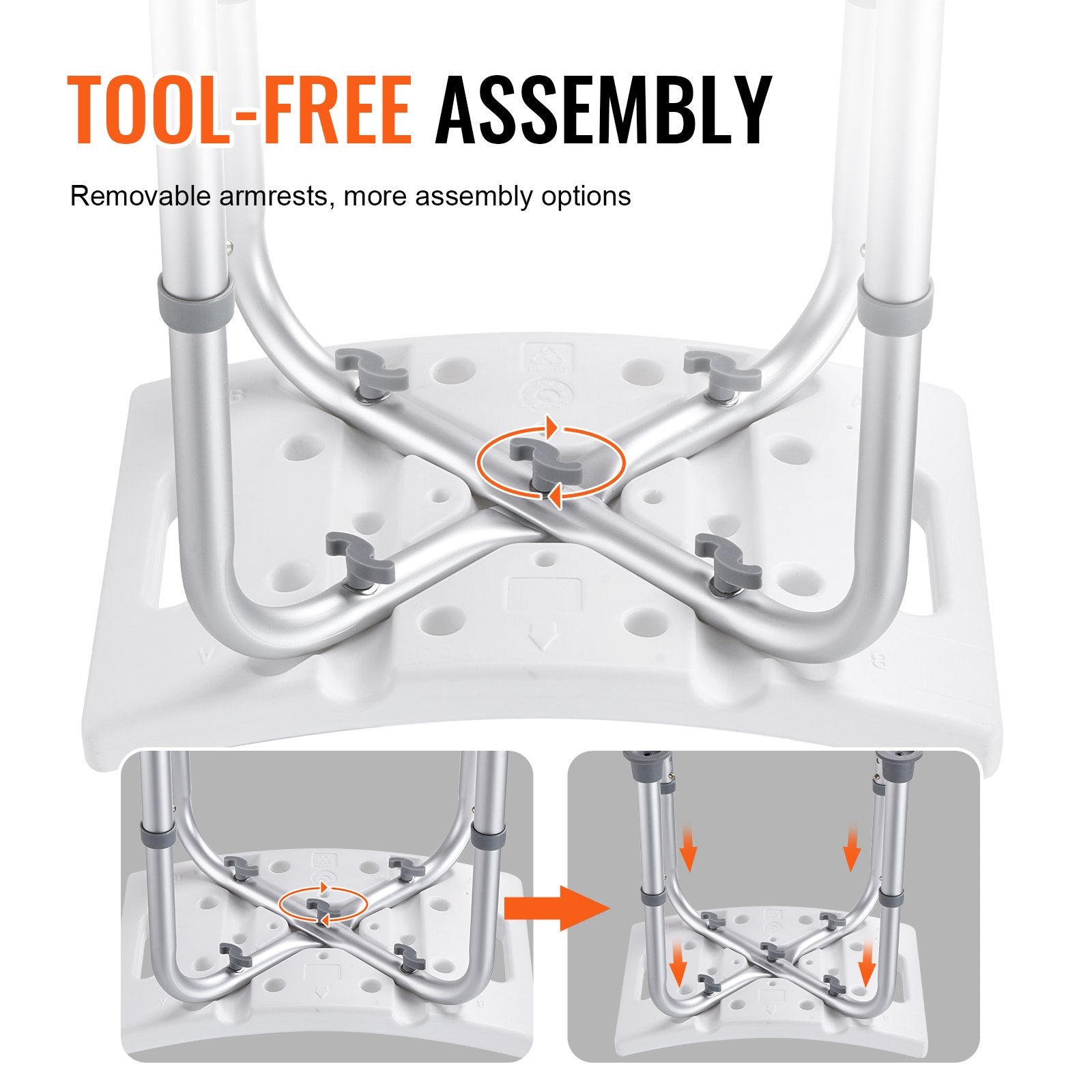 VEVOR Shower Chair, Adjustable Height Shower Stool with Built-in Handles, Shower Seat for Inside Shower or Tub, Non-Slip Bench Bathtub Stool Seat for Elderly Disabled Handicap, 158.8 kg Capacity 7