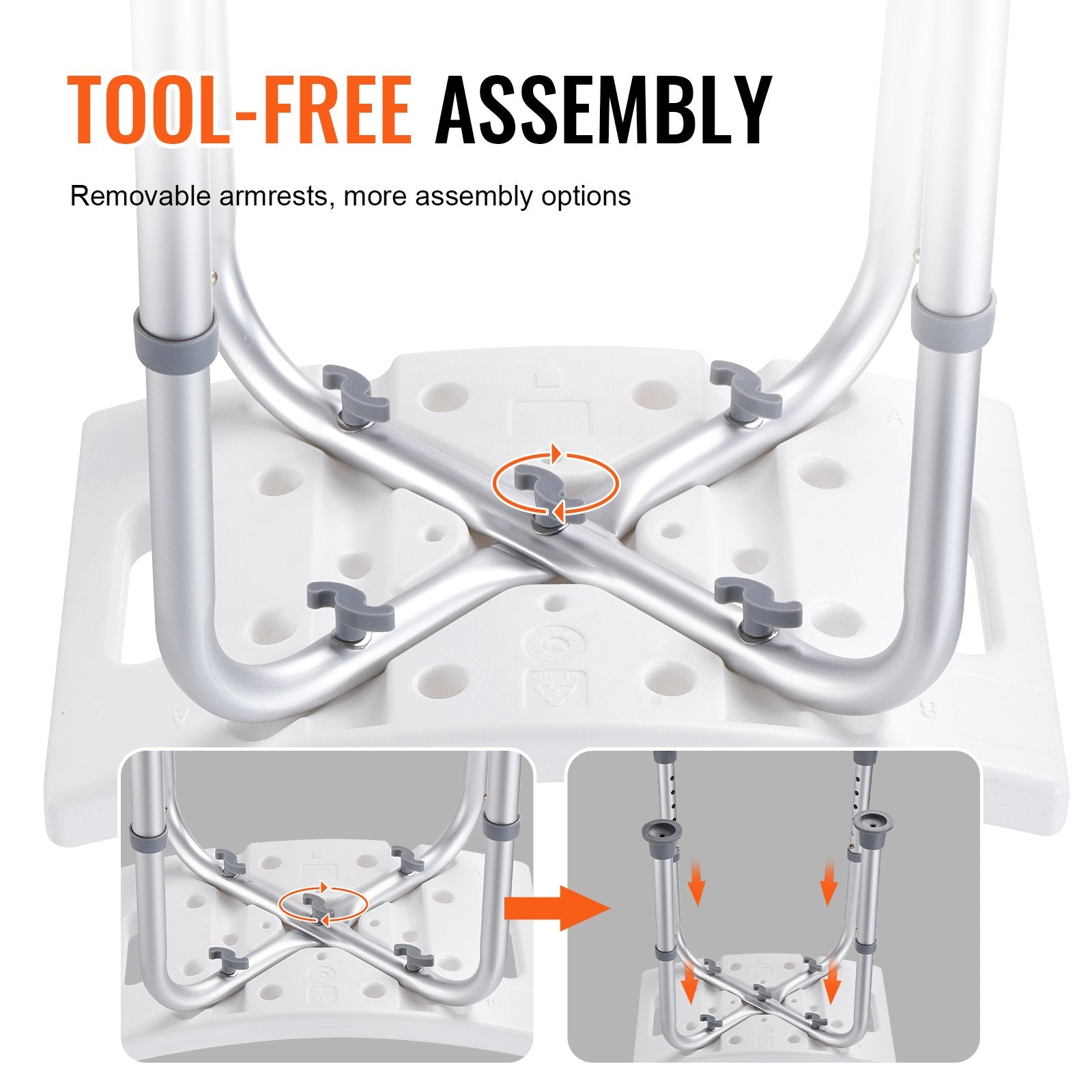 VEVOR Shower Chair, Adjustable Height Shower Stool, Shower Seat for Inside Shower or Tub, Non-Slip Bench Bathtub Stool Seat for Elderly Disabled Handicap, 158.8 kg Capacity 7