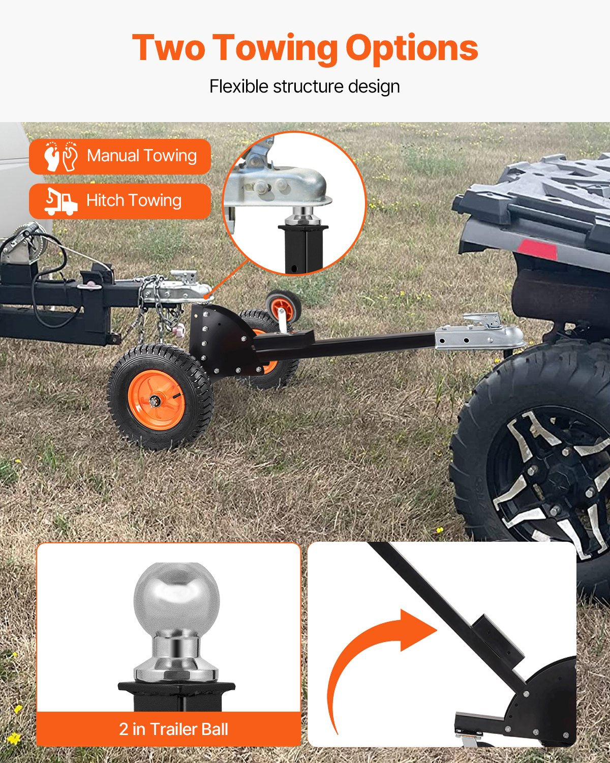 VEVOR Trailer Dolly, 1500lbs Tongue Weight Capacity, 2 in 1 Trailer Mover with 2 in Ball, 16 in Pneumatic Tires and Universal Wheel, Portable Tow Dolly for Moving Car RV Trailer 3