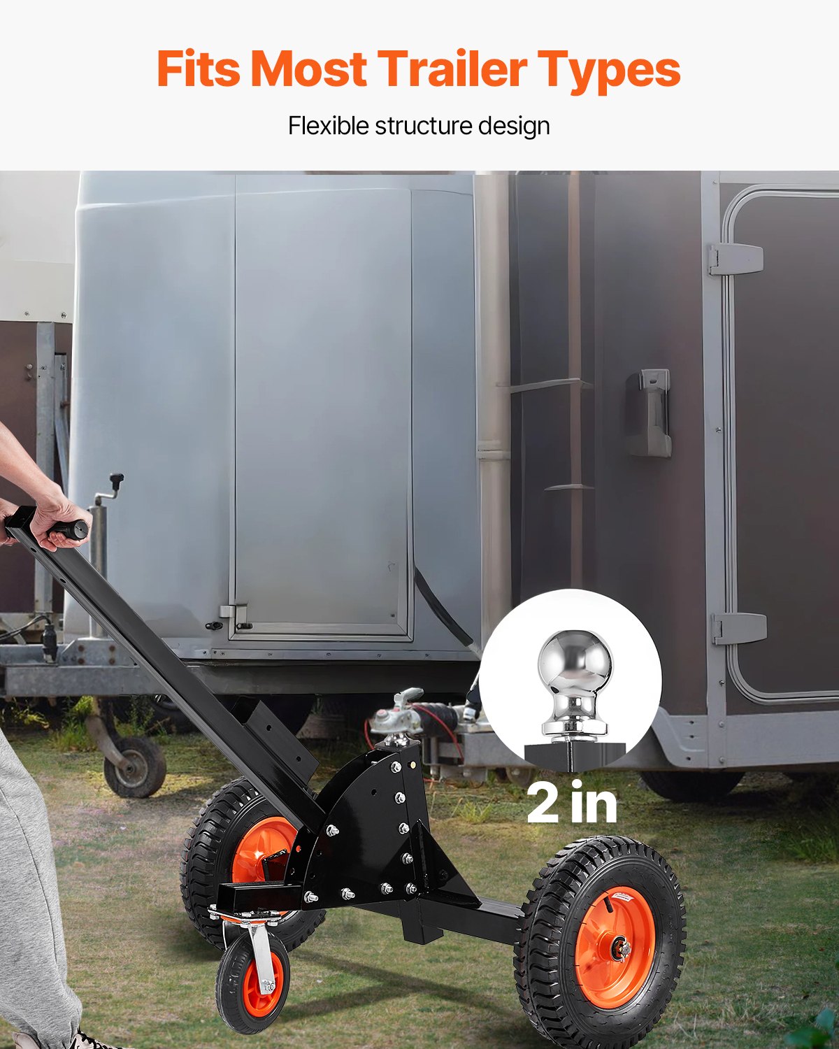 VEVOR Trailer Dolly, 1500lbs Tongue Weight Capacity, 2 in 1 Trailer Mover with 2 in Ball, 16 in Pneumatic Tires and Universal Wheel, Portable Tow Dolly for Moving Car RV Trailer 6