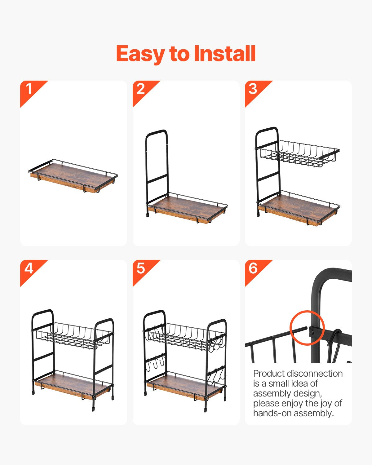 VEVOR 2 Tier Coffee Bar Organizer for Countertop w/ 12 Movable Hooks Mug Holder 6