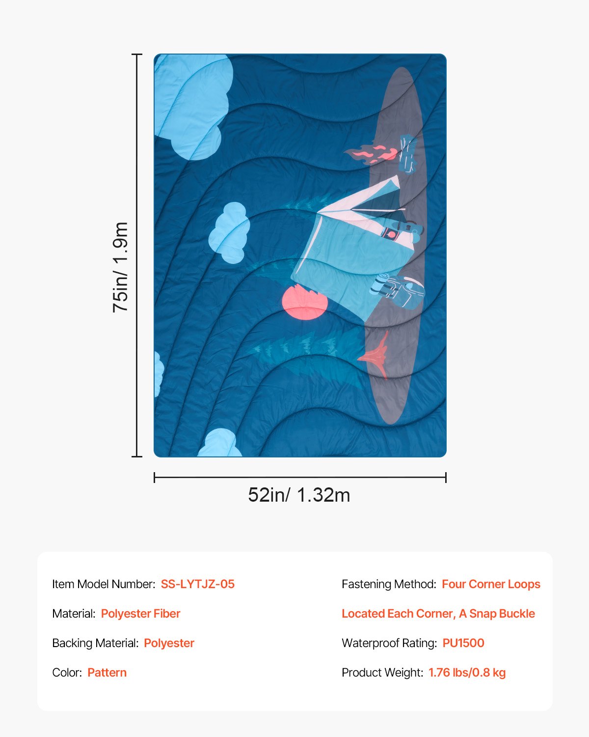 VEVOR Camping Blanket 1.9 m x 1.32 m Wearable Warm Stadium Blanket Outdoor 7