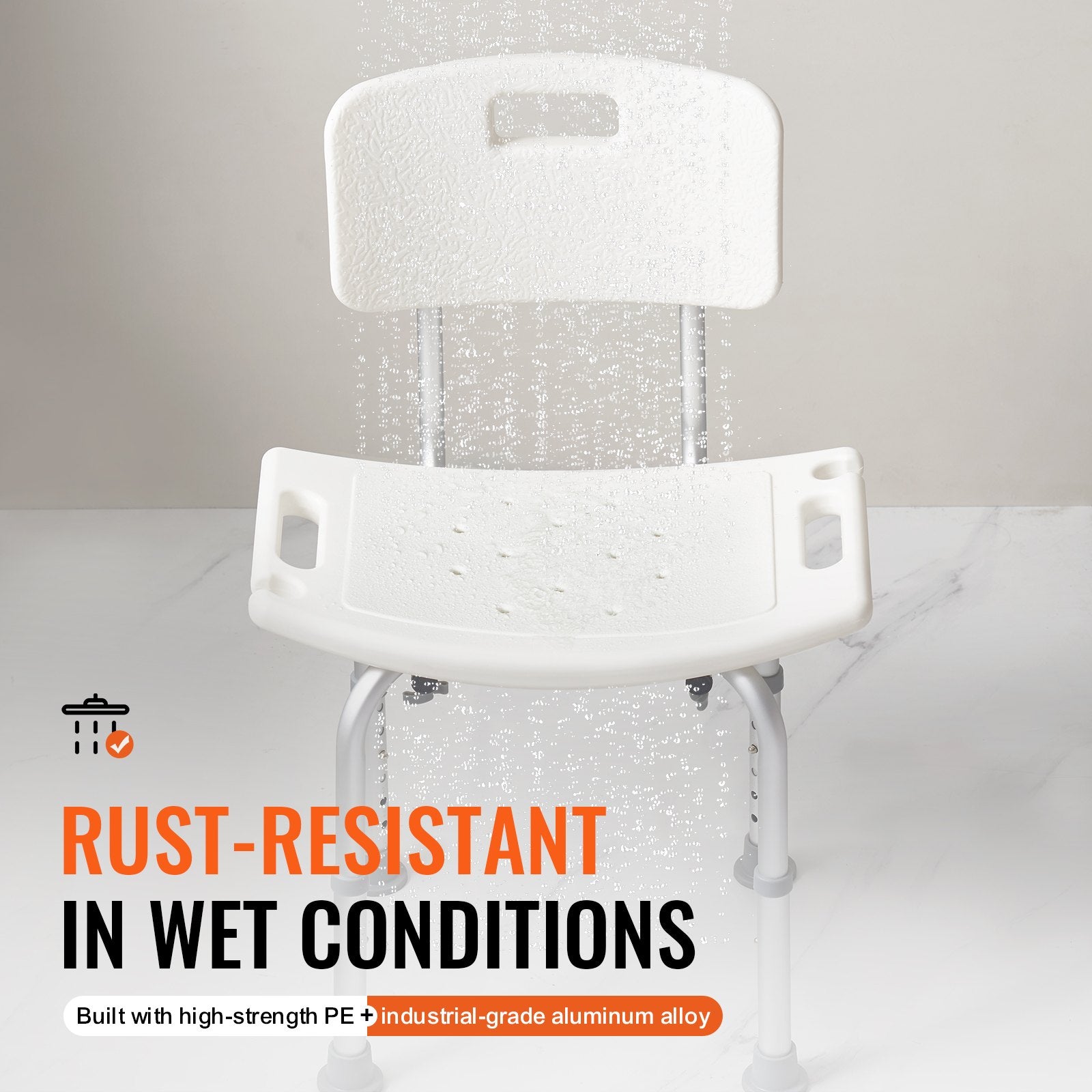 VEVOR Shower Chair, Shower Seat with Back, Adjustable Height Shower Stool, Shower Chair for Inside Shower Bathtub, Non-slip Bathroom Bench Bath Chair for Elderly Disabled Handicap, 158.8 kg Capacity 4