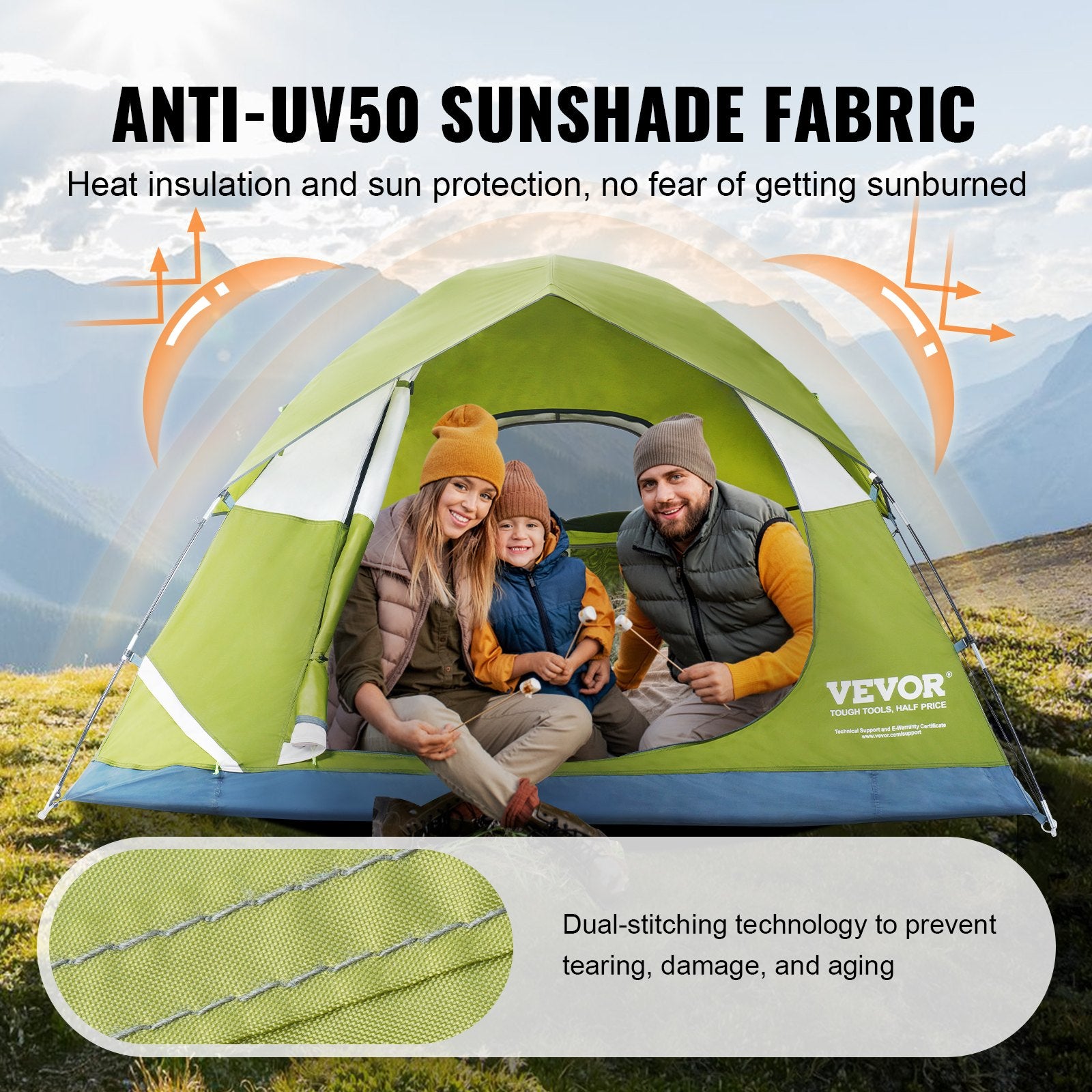 VEVOR Camping Tent, 7 x 7 x 4 ft Fit for 6 Person, Waterproof Lightweight Backpacking Tent, Easy Setup, with Door and Window, for Outdoor Family Camping, Hiking, Hunting, Mountaineering Travel 4