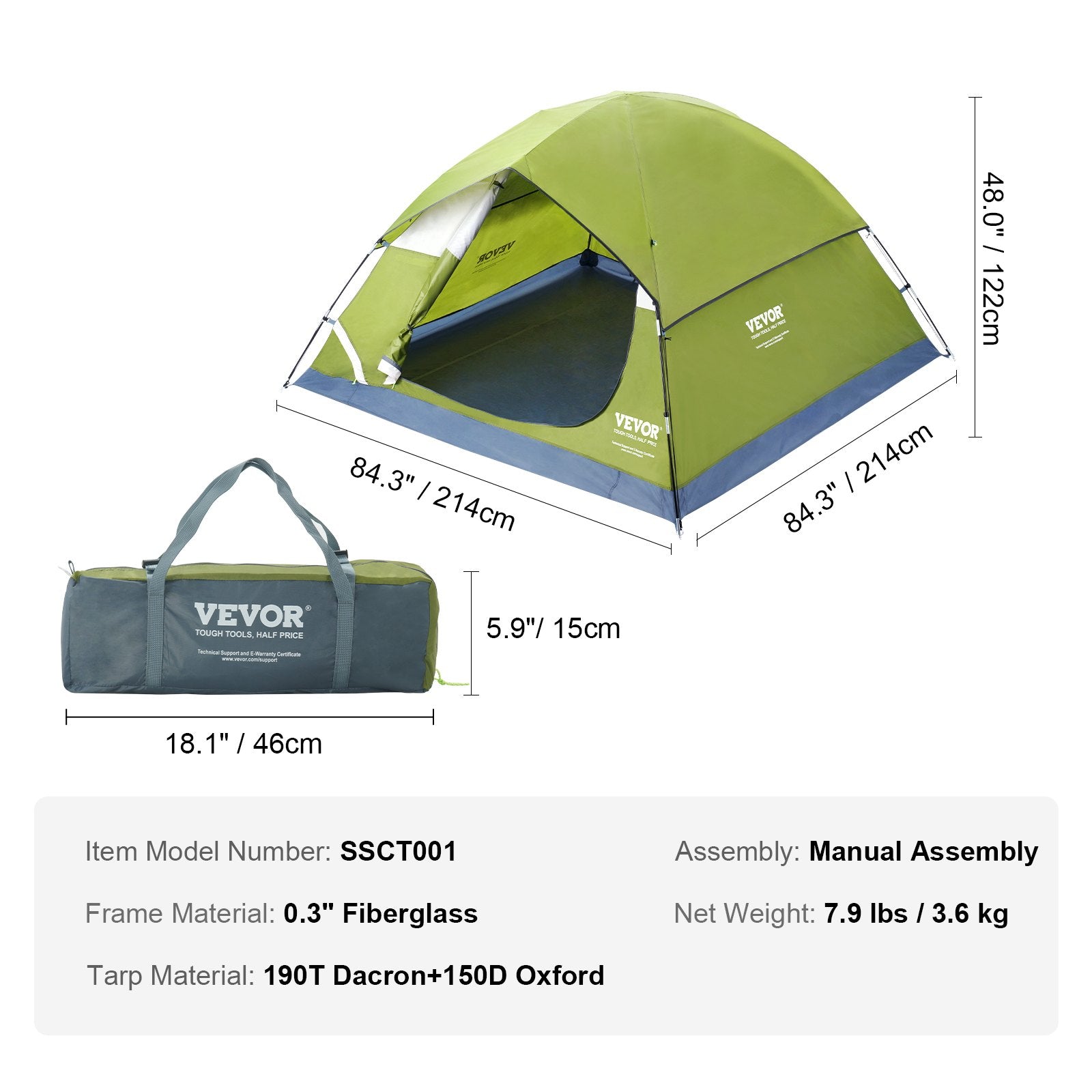 VEVOR Camping Tent, 7 x 7 x 4 ft Fit for 6 Person, Waterproof Lightweight Backpacking Tent, Easy Setup, with Door and Window, for Outdoor Family Camping, Hiking, Hunting, Mountaineering Travel 7